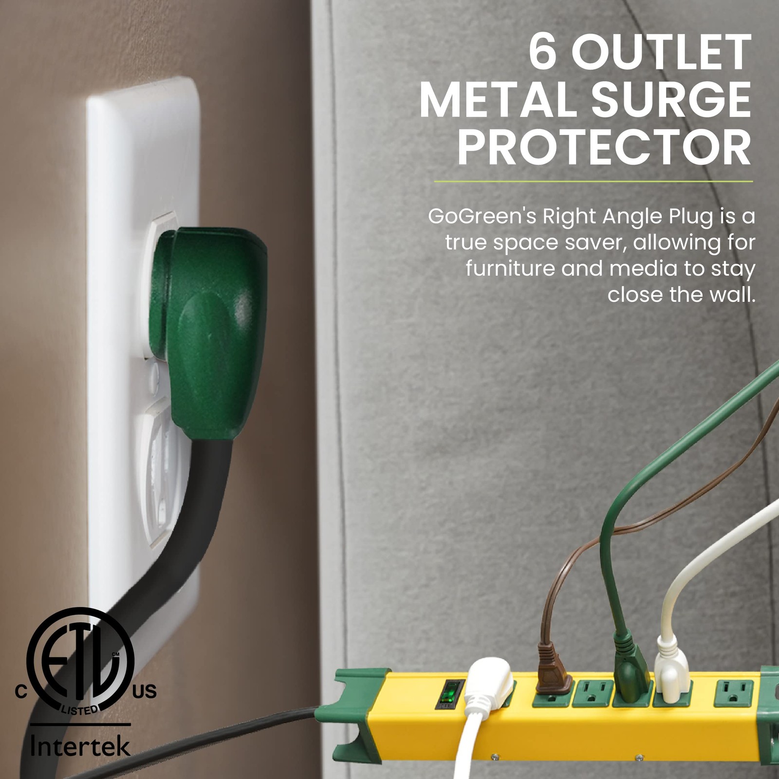GoGreen Power (GG-26114) 6 Outlet Metal Surge Protector, 250 Joules, Yellow