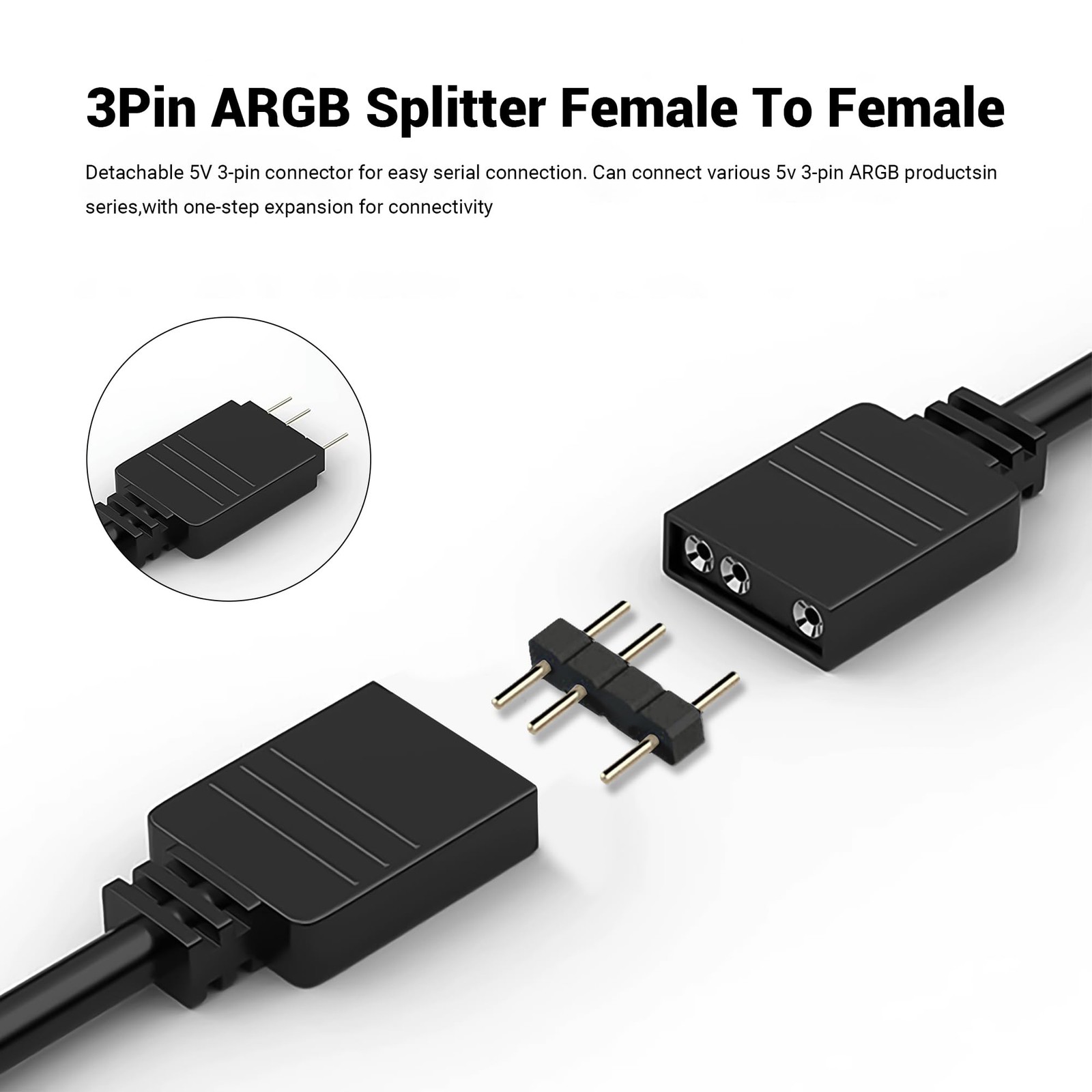 ARGB Extension Cable 5V 3Pin Addressable RGB 1 to 1 Female to Female Splitter…
