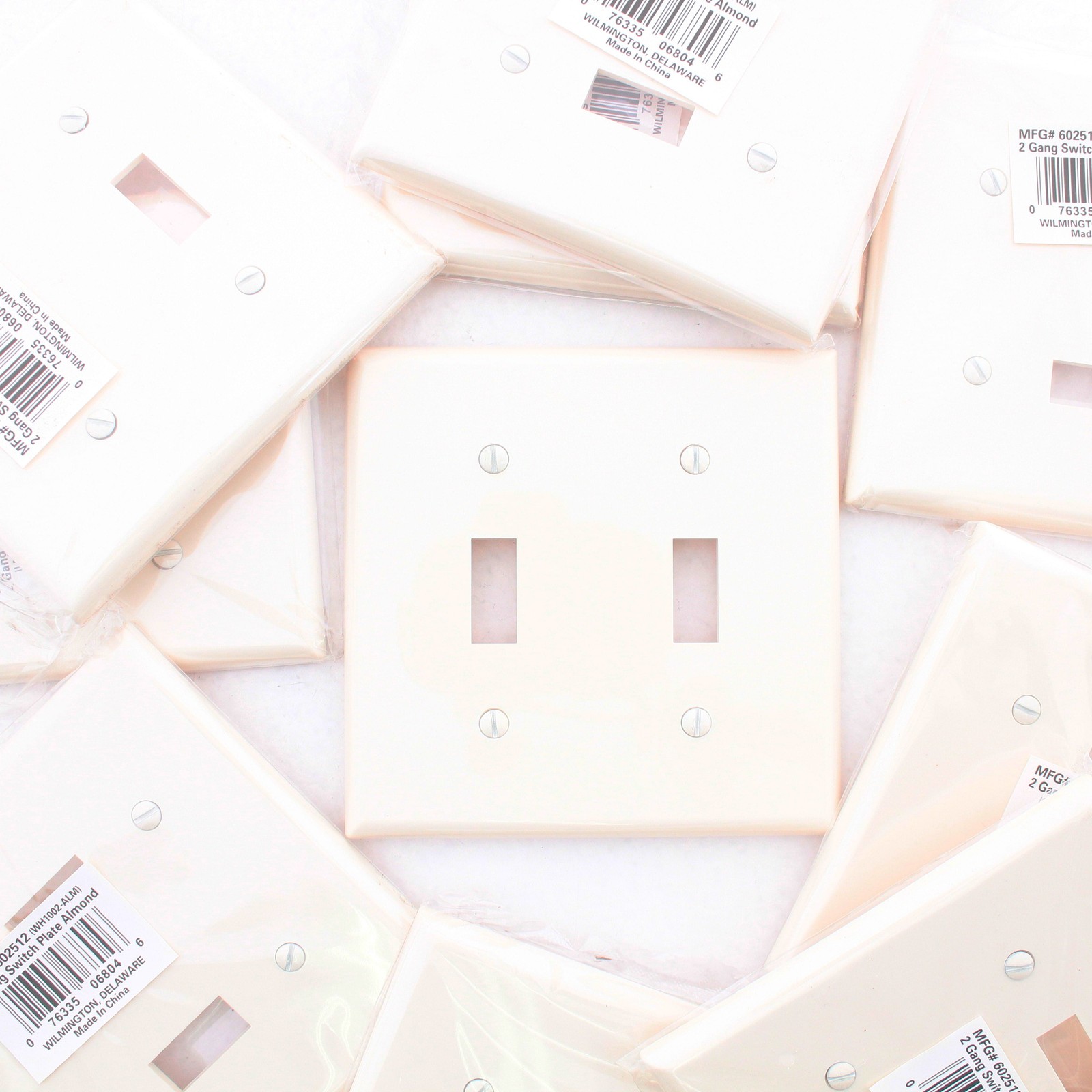 Preferred Industries H1002-ALM Almond 2-Gang Toggle Switch Nylon Wallplate 10pcs