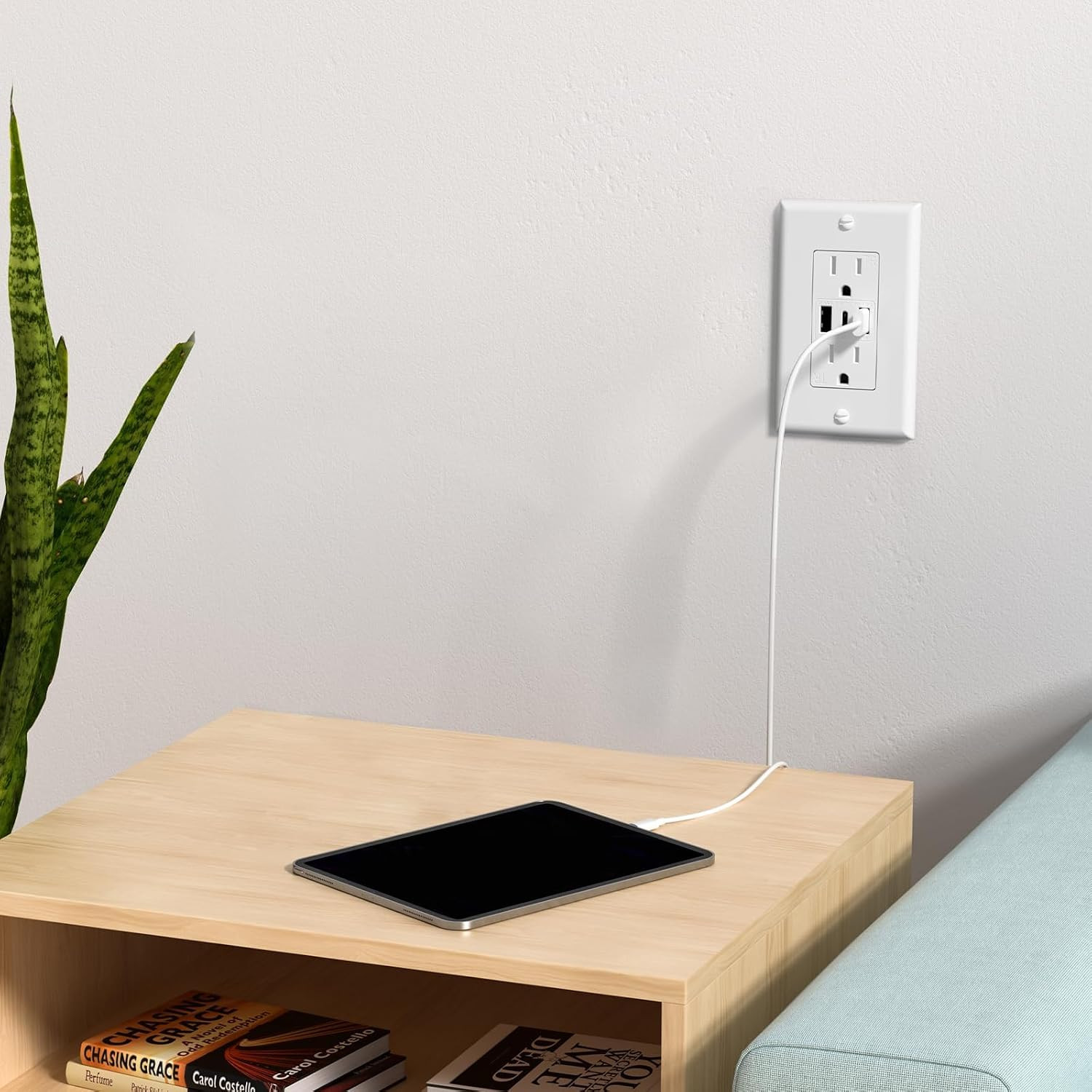 6.0A USB Outlet 6 Pack, 3-Port 30W Wall Outlets with 2 Type a & 1 Type C, 15 Amp