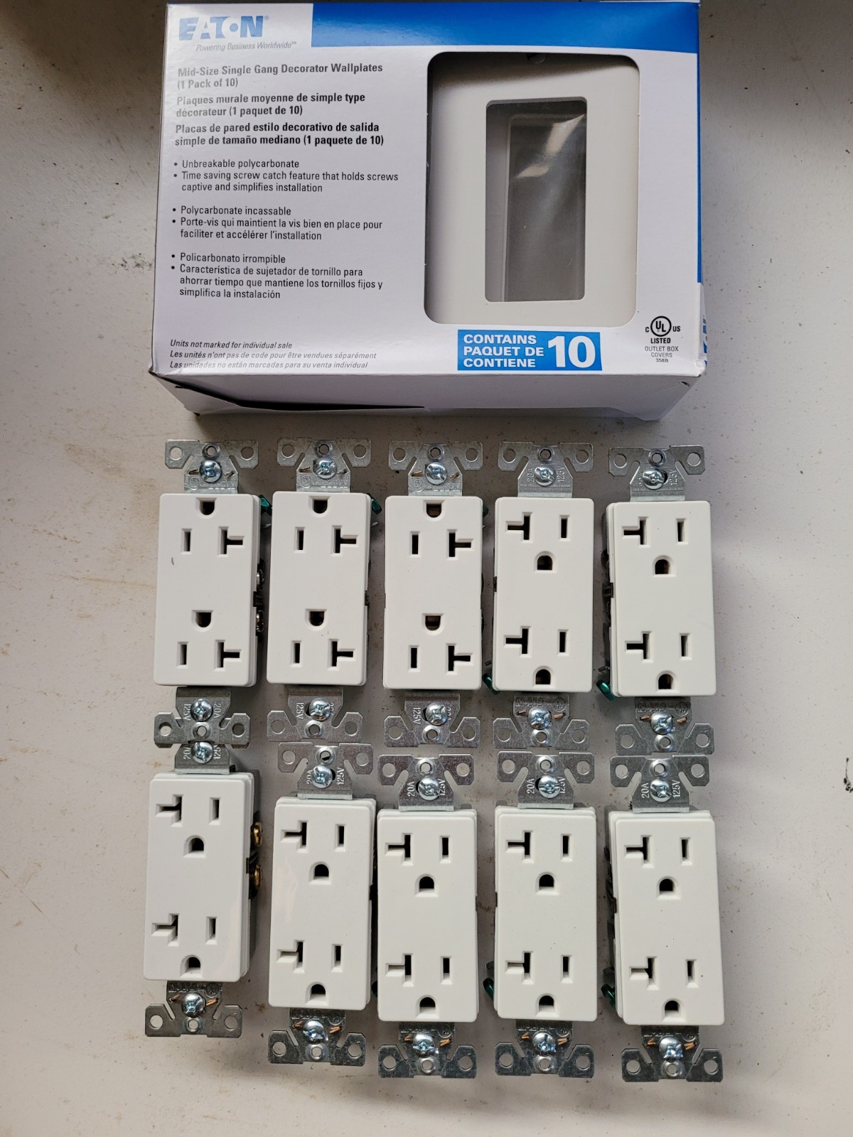 10 Eaton Commercial Grade 6352W White Receptacle Decoa Outlet 20A With Covers