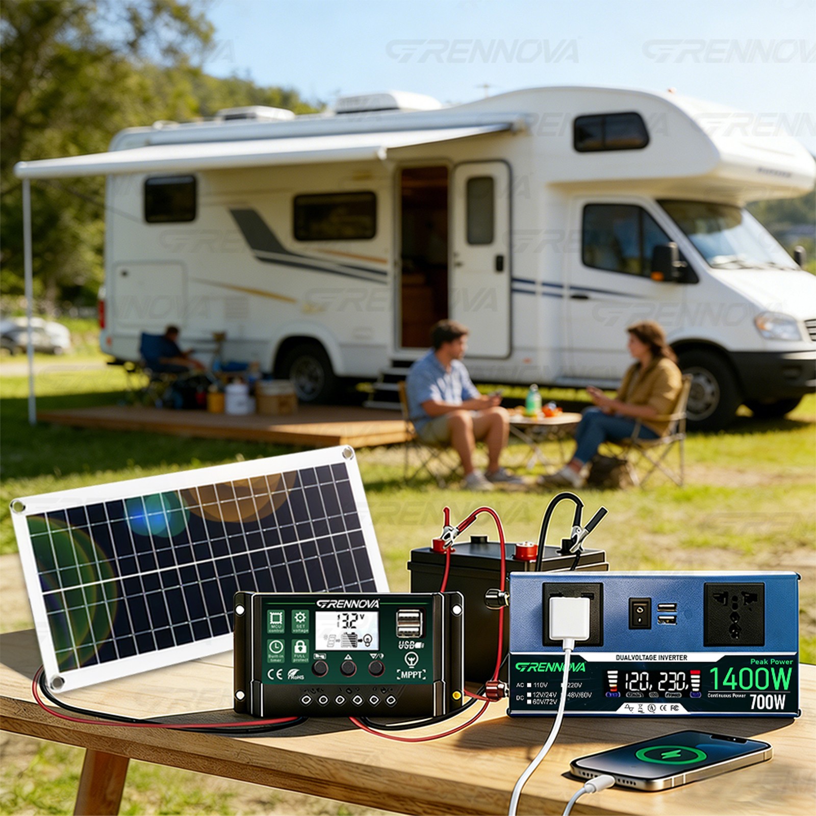 Grennova 1400W Solar Kit 35W Panel 60A MPPT Off-Grid RV Home Backup