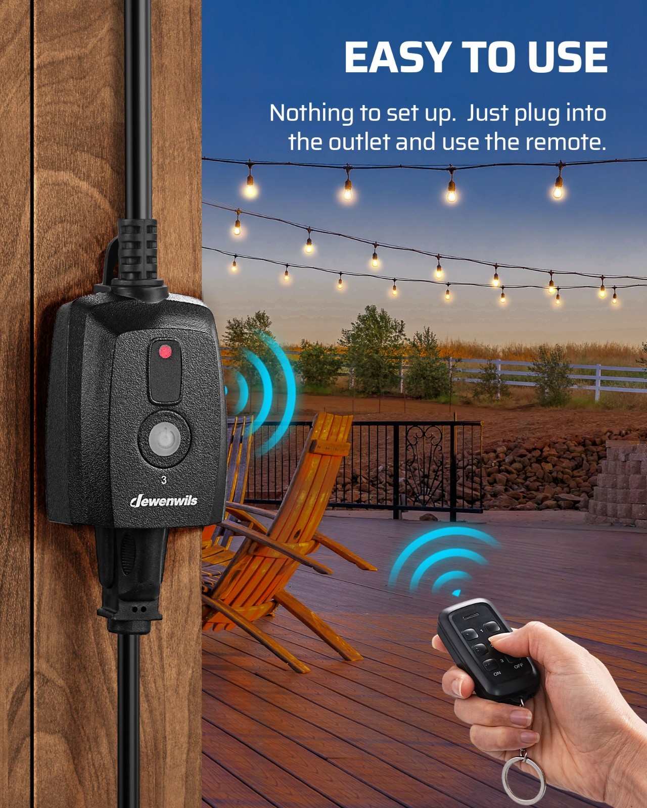 DEWENWILS Outdoor Remote Control Outlet,1 Remote 3 Outlets, Weatherproof, 125V