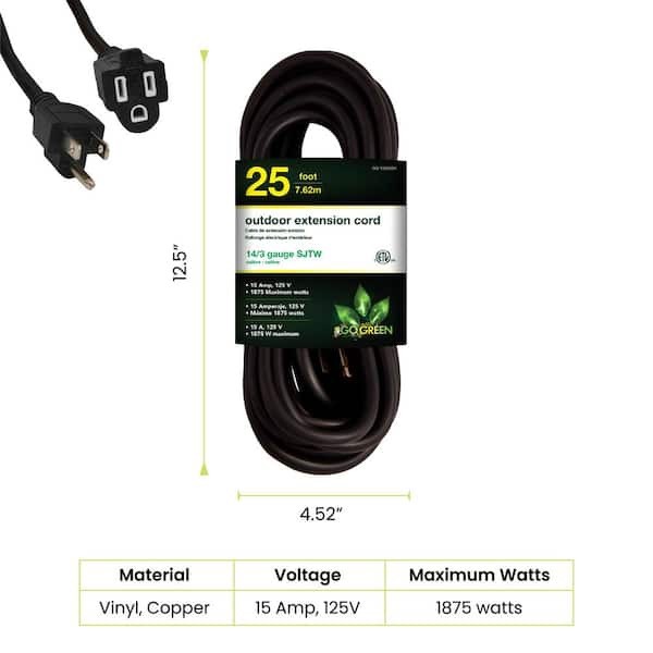 GoGreen Power 25’ 16/3 Heavy Duty Extension Cord – Black, NEW, FACTORY SEAL