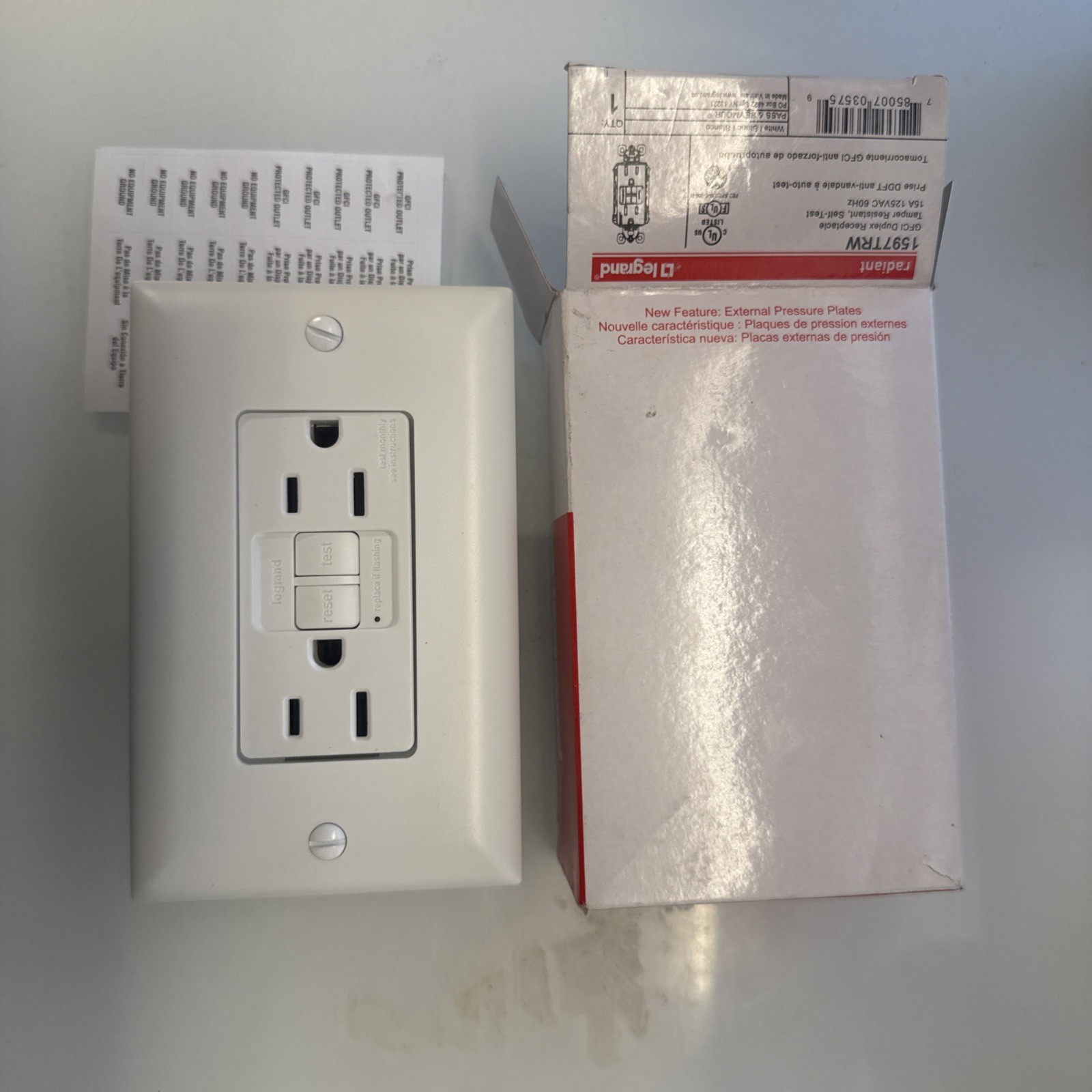 Legrand Radiant 1597-TRW 15A GFCI Outlet Tamper Resistant White W/Cover