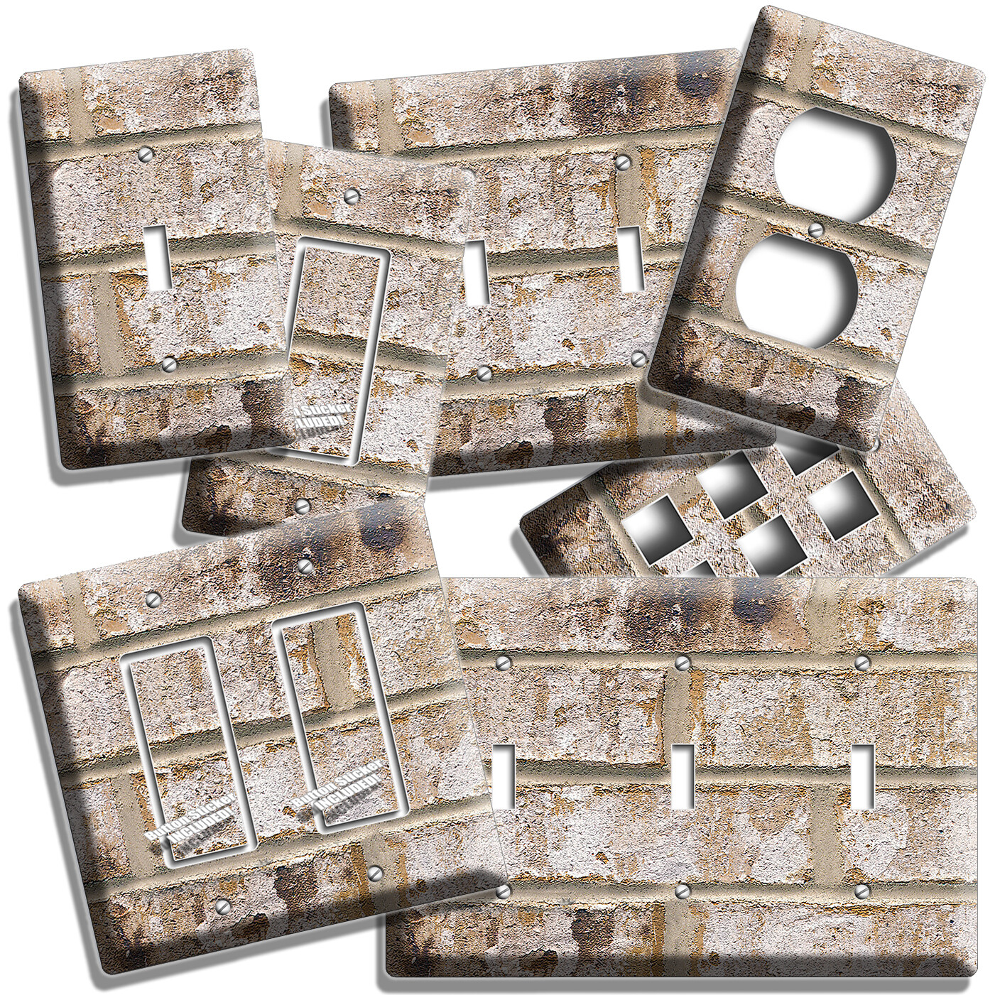 RUSTIC WEATHERED BRICK AND MORTAR STYLE LIGHT SWITCH OUTLET WALL PLATE ROOM ART