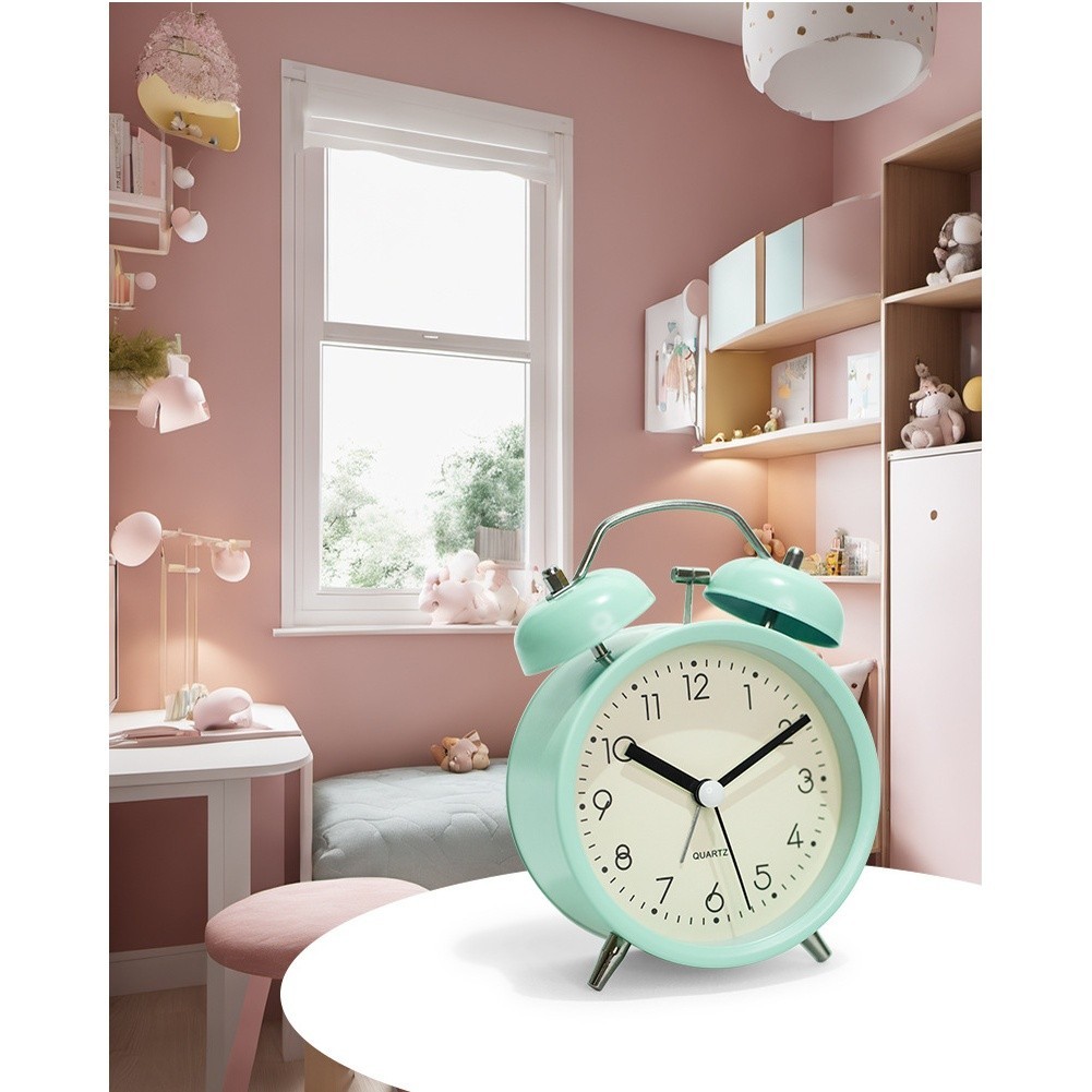 Student Alarm Clock Metal Casing Glow in Dark Silent Sweep Second Hand