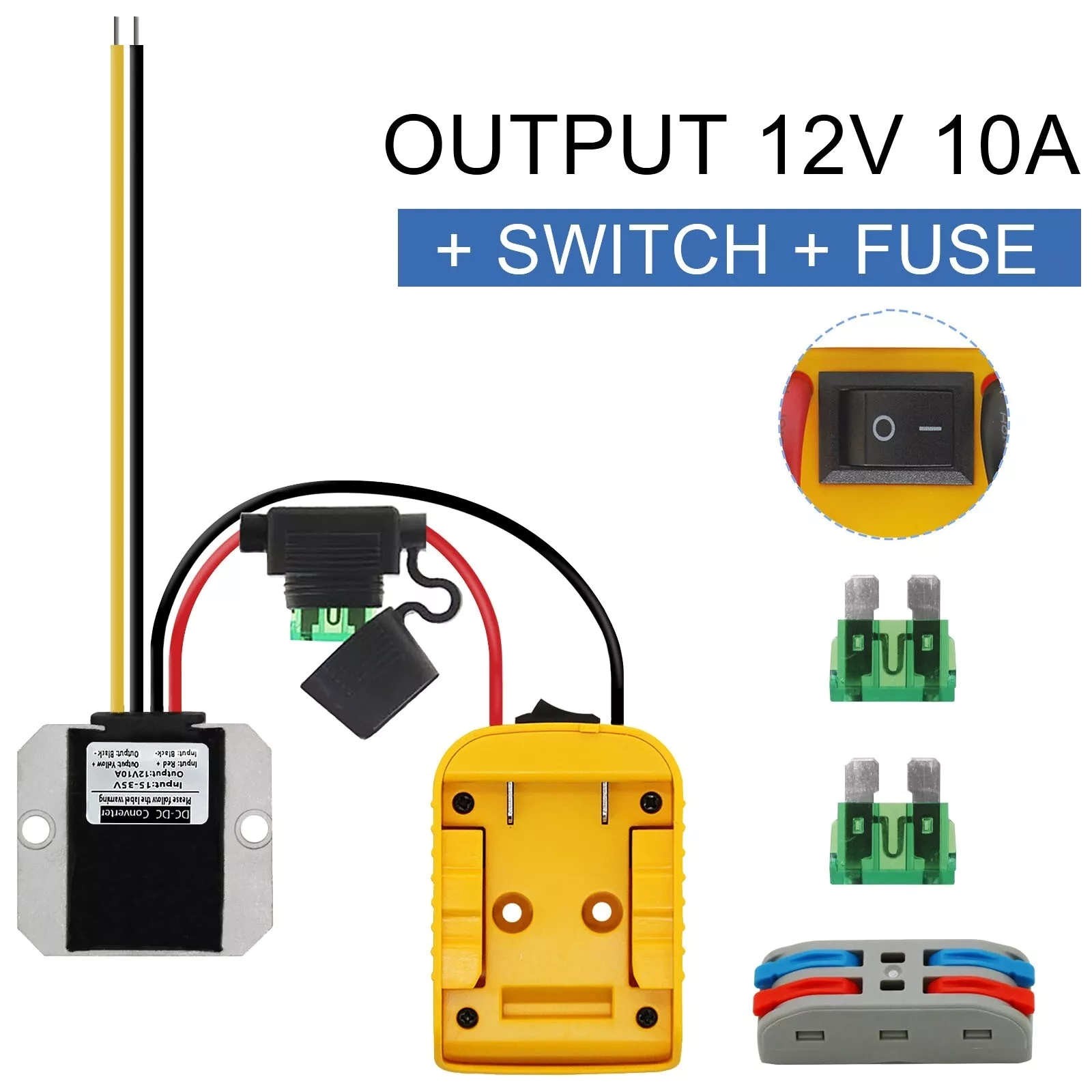 1* 20V to 12V Step Down Converter for DeWalt 20V Power Wheels Battery Adapter DC