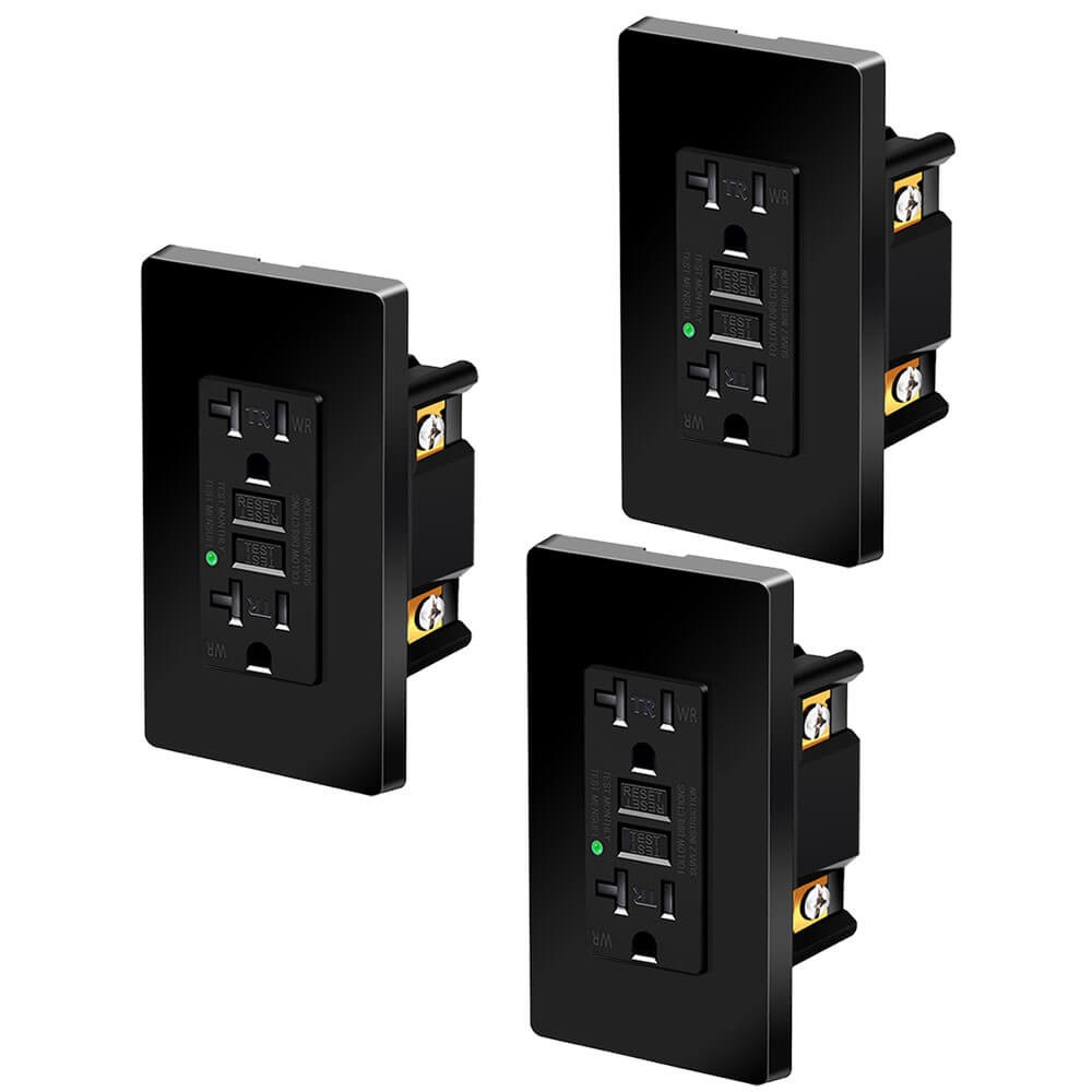 3PK Tamper Resistant GFCI 20AMP Wall Outlet Receptacle w/ Indicator ETL Black