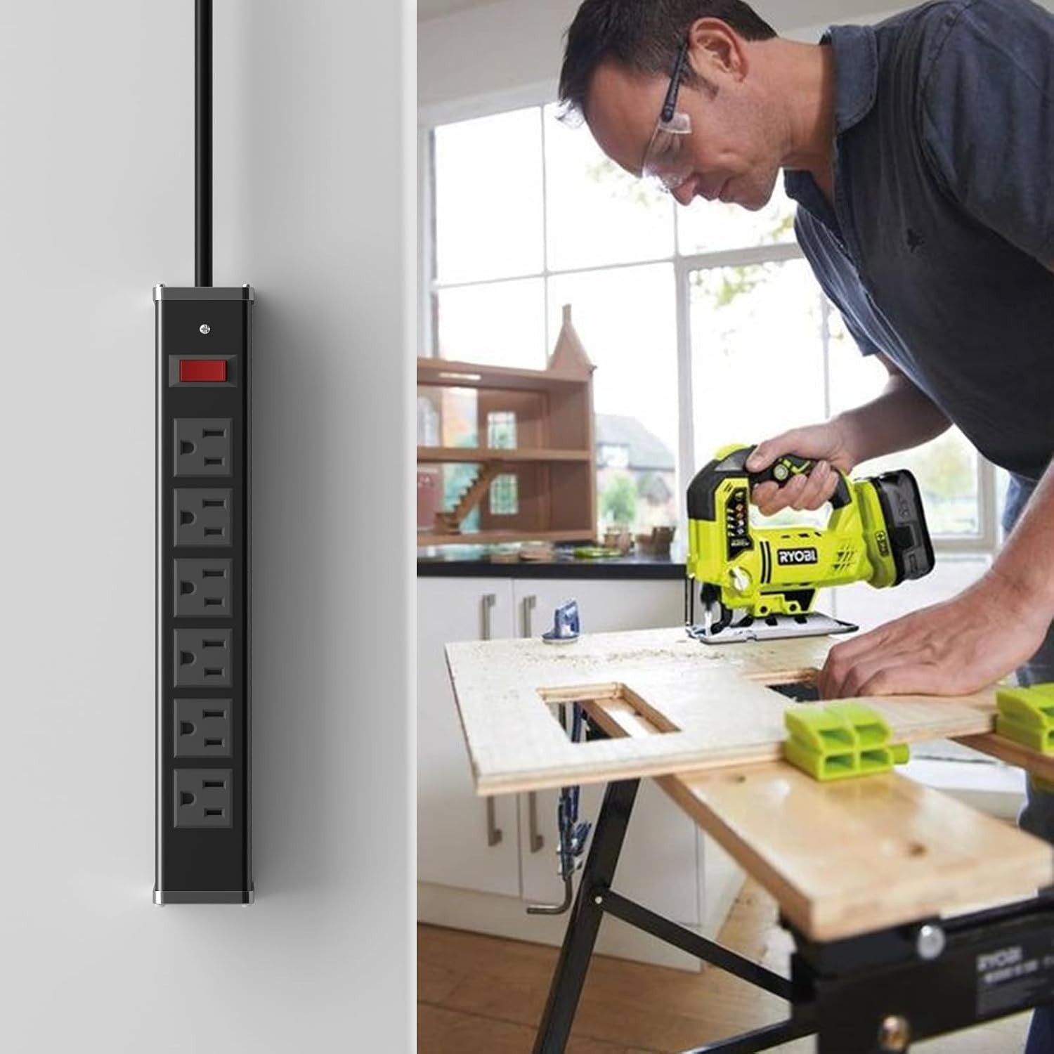 Wall-Mount 6 Outlet Heavy Duty Power Strip – Ideal for Workstations & Workshops