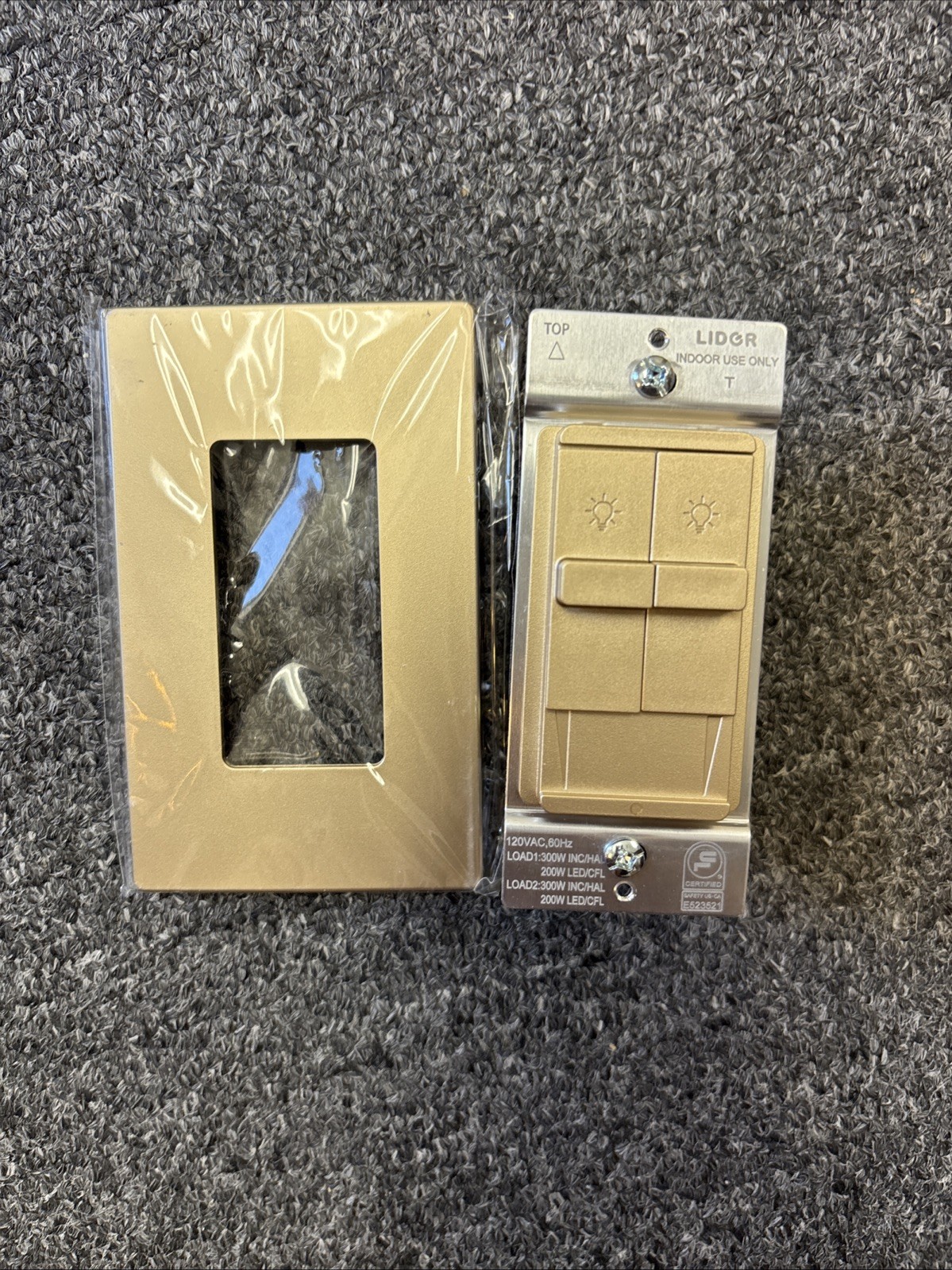 Lider Combination Dual LED Dimmer Light Switch, Single-Pole, Gold With Plate