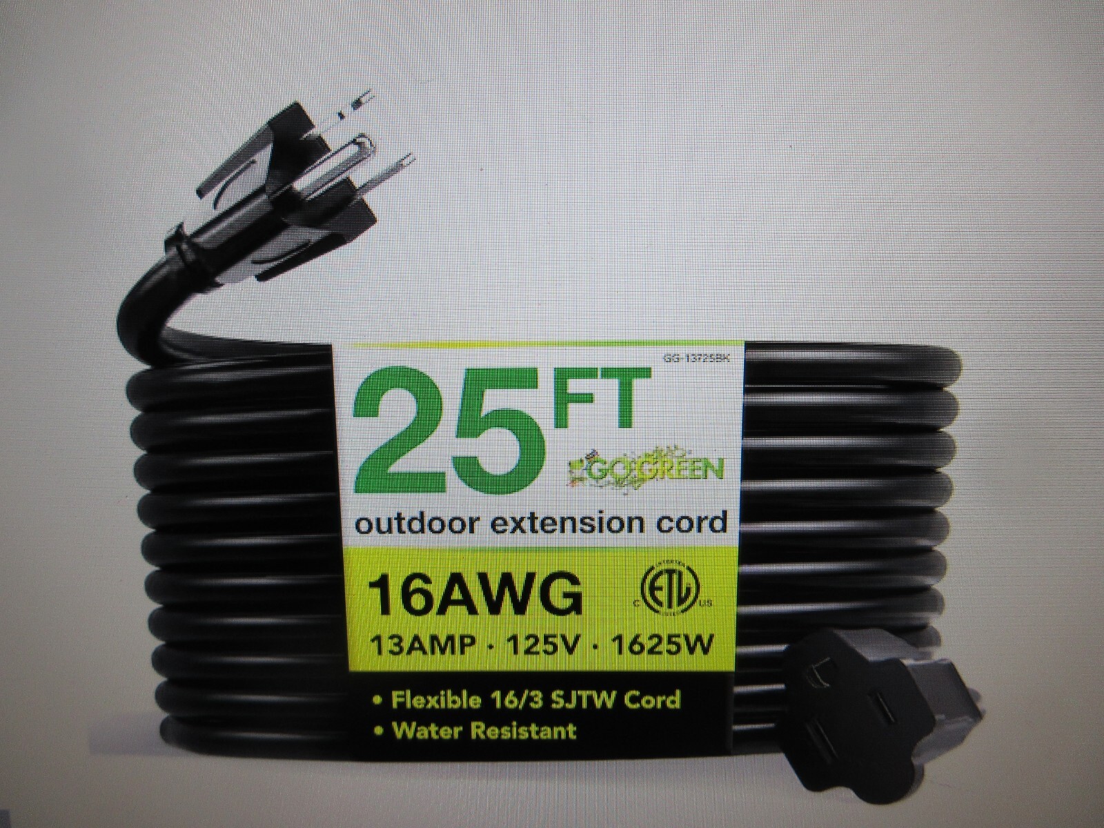 GoGreen Power 25 ft. 16/3 Heavy Duty Extension Cord – Black 2PK