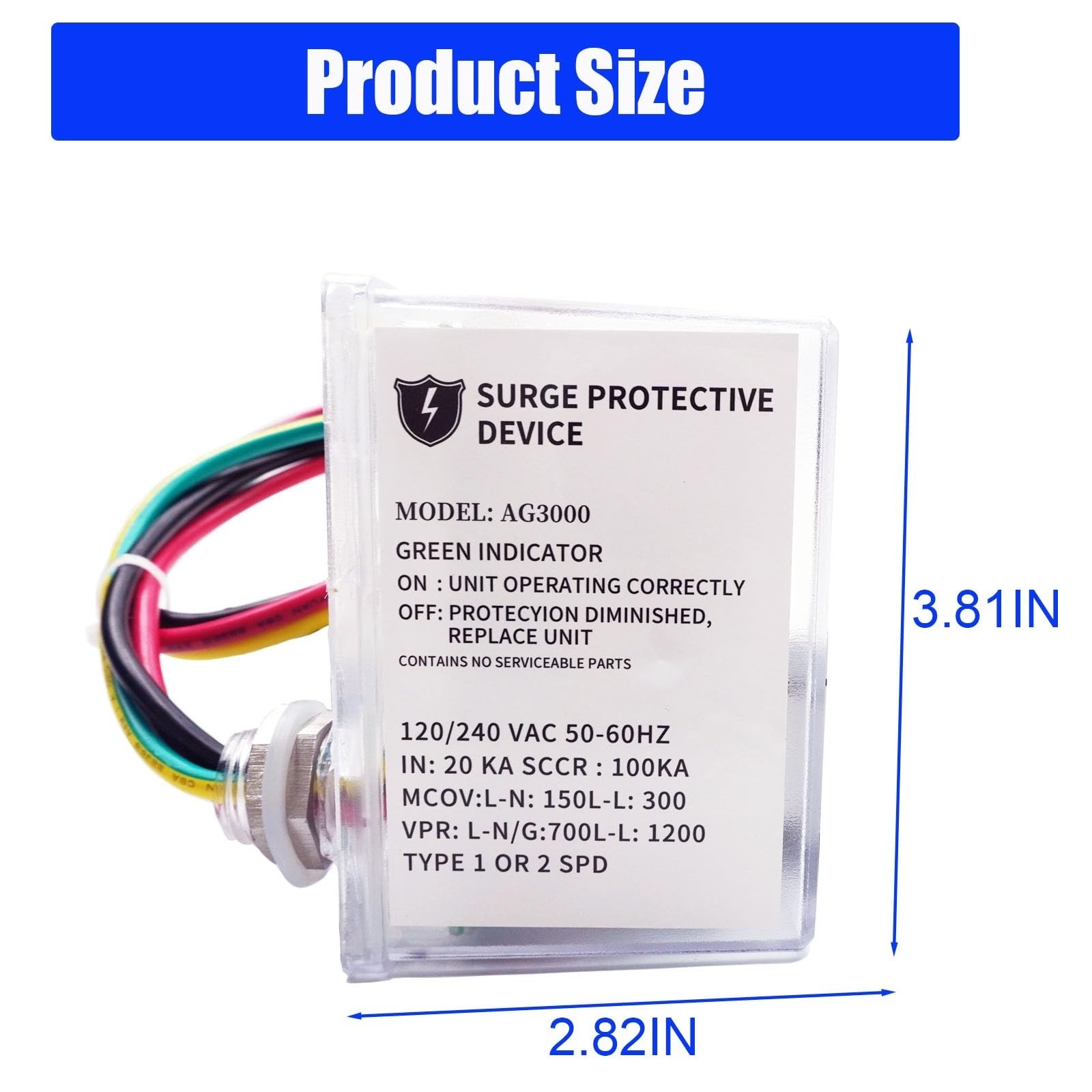 AG3000 HVAC Surge Protector 120/240V TPMOV NEMA 4X for AC Heat Pump Mini Split