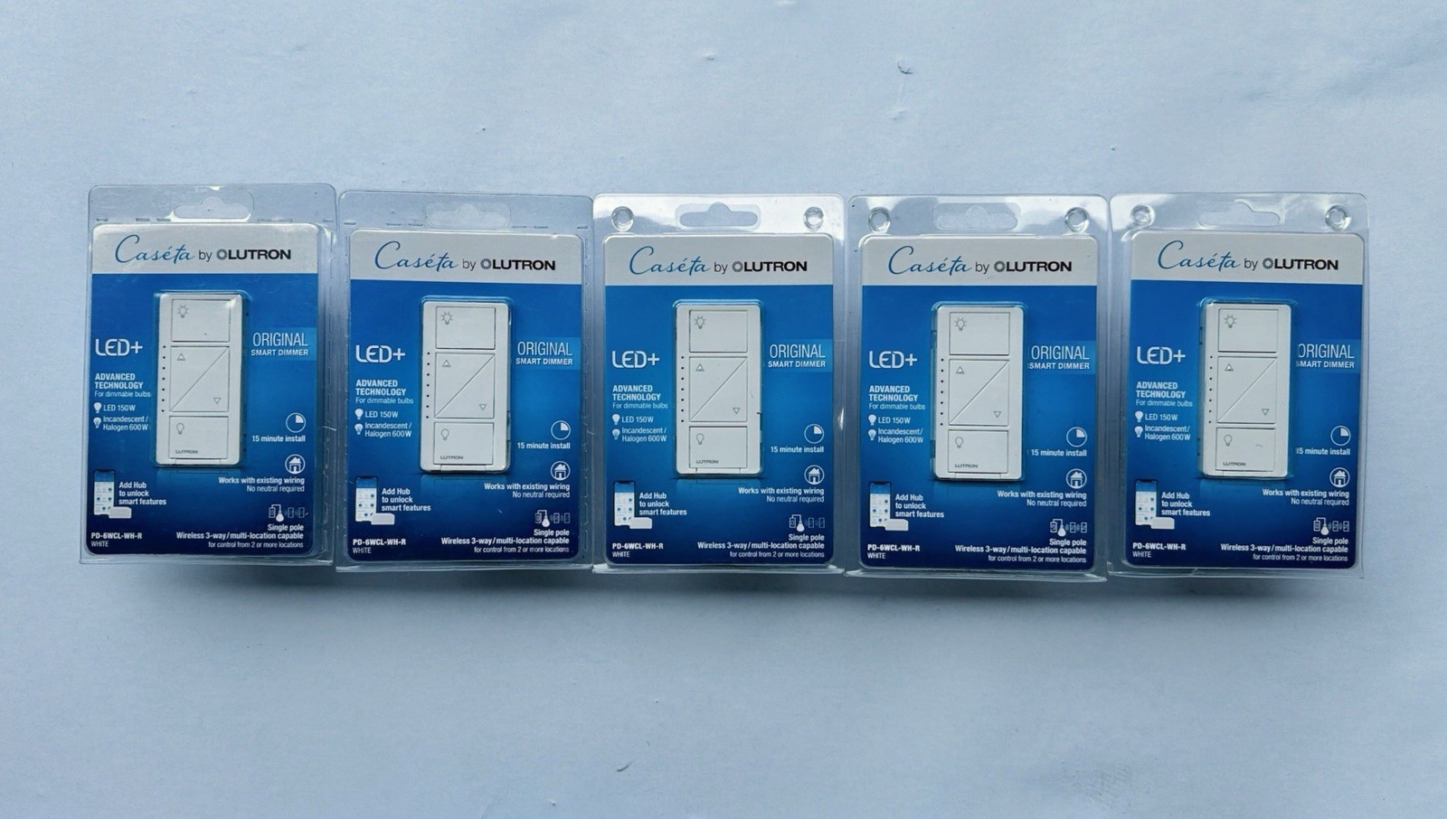 5 PCS Lutron Caseta Wireless Smart Dimmer Switch PD-6WCL-WH-R White 150W