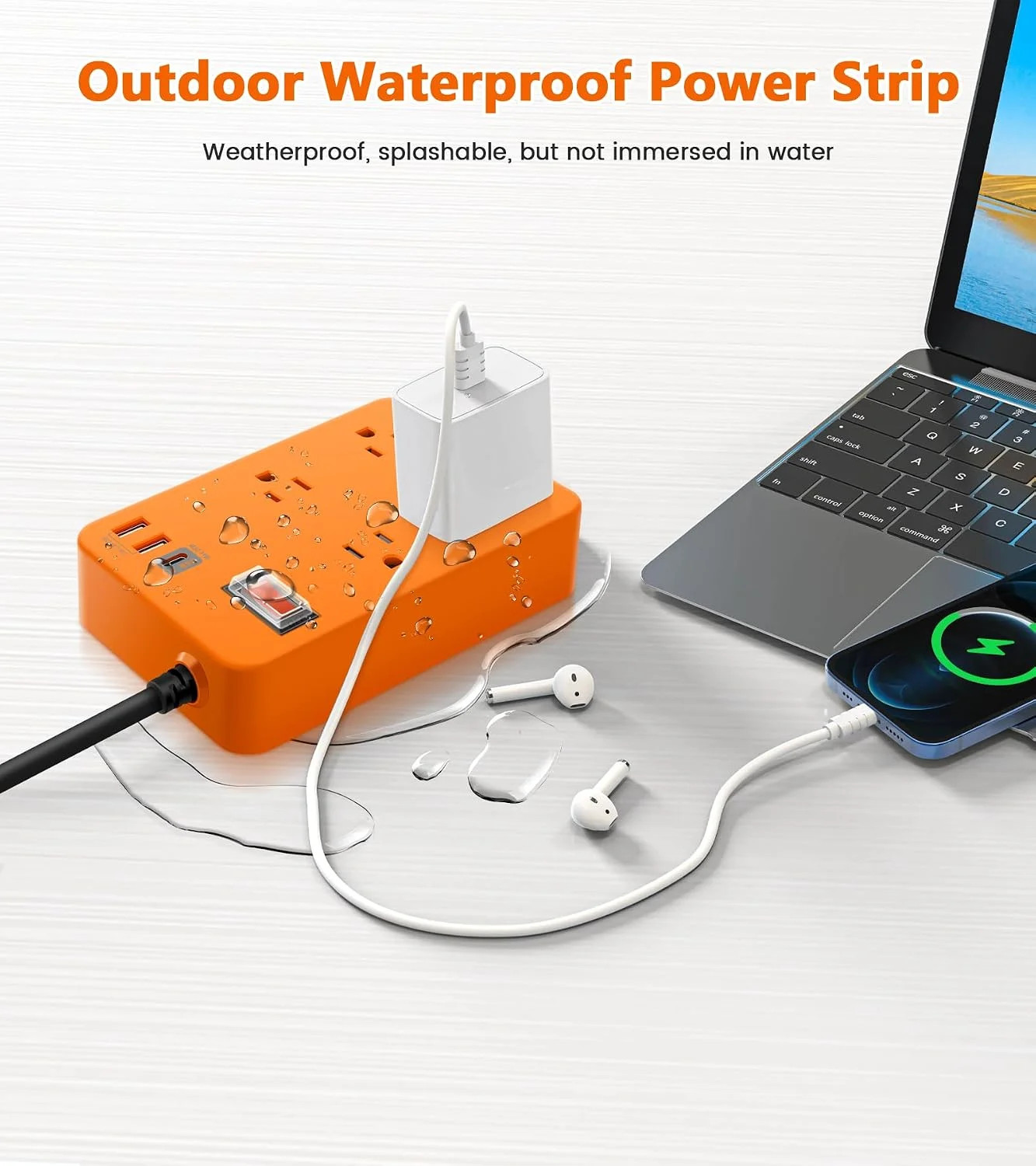 Outdoor Power Strip Weatherproof,Fast Charging Station 20W USB C,Waterproof Surg