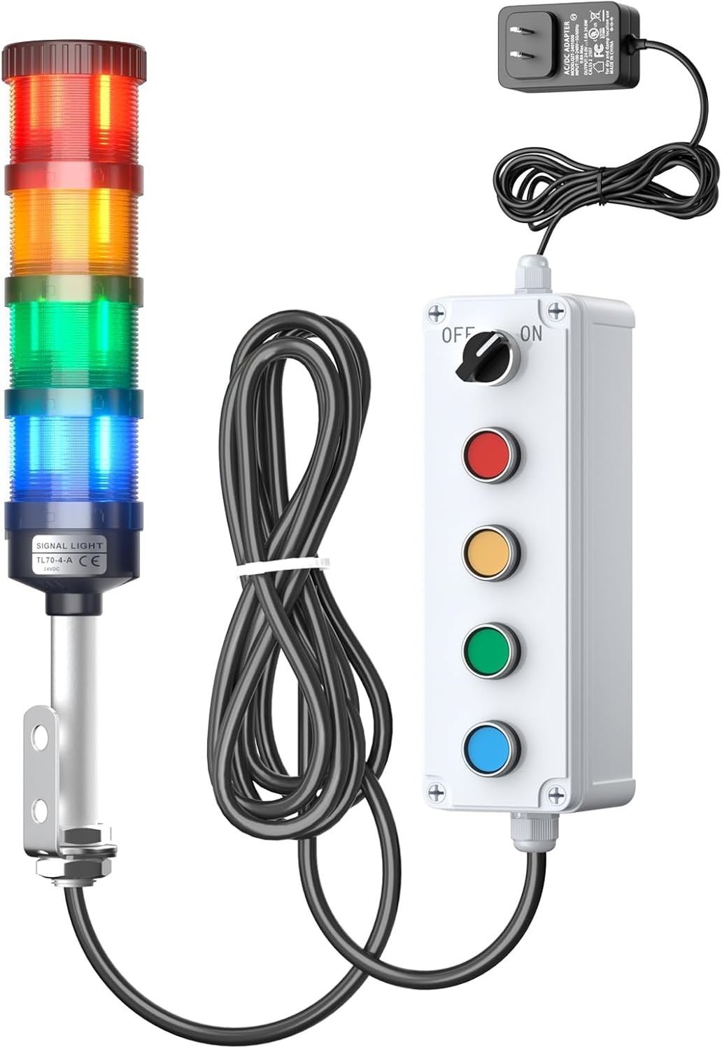 4-Stack LED Andon Tower Signal Light with Buzzer, 16 ft with Buzzer