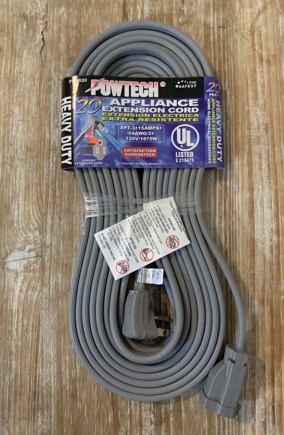 POWTECH Heavy duty 20 FT Air Conditioner and Major Appliance Extension Cord