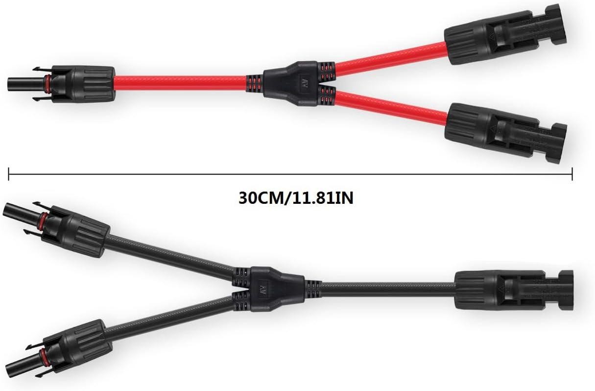 Solar Connectors Y Branch Parallel Adapter 10awg Cable for Solar Panel (red &