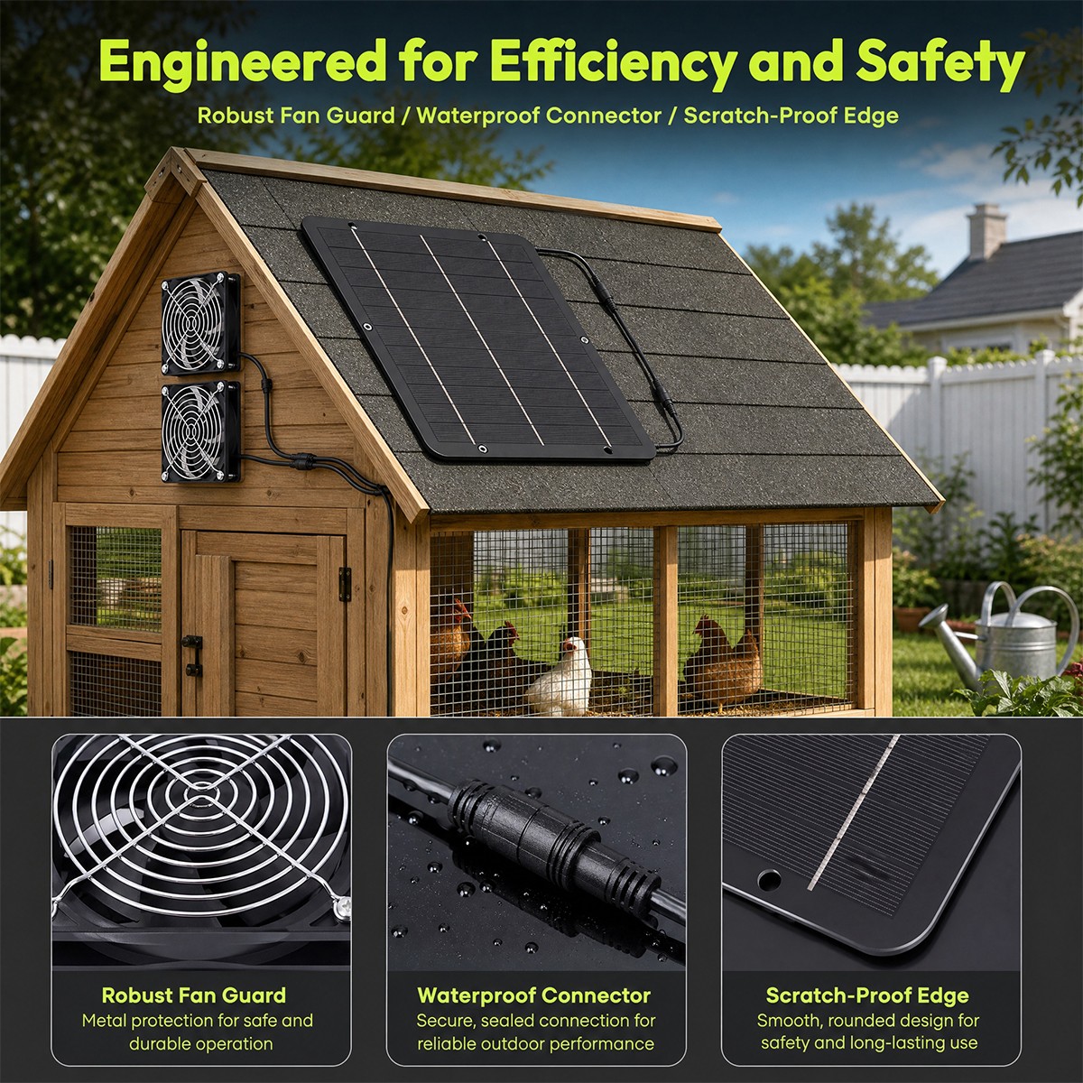 Solar Powered Dual Exhaust Fan Kit IP65 Waterproof Ventilation System for Coop