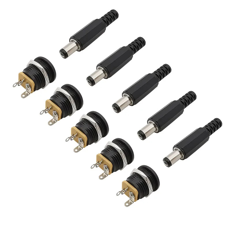 5.5 x 2.1mm DC Power Male Plug Plastic DC-022 Female Socket Nut Panel…