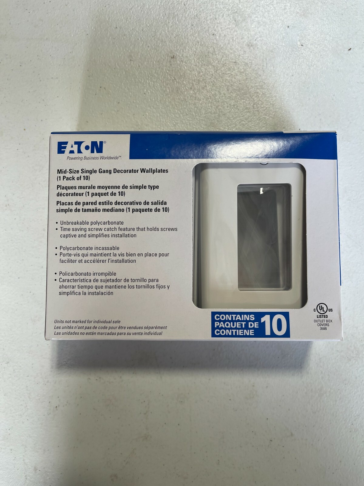 Eaton PJ26W-10-LW Mid-Size Single Gang Decorator Wallplates , 50 Plates