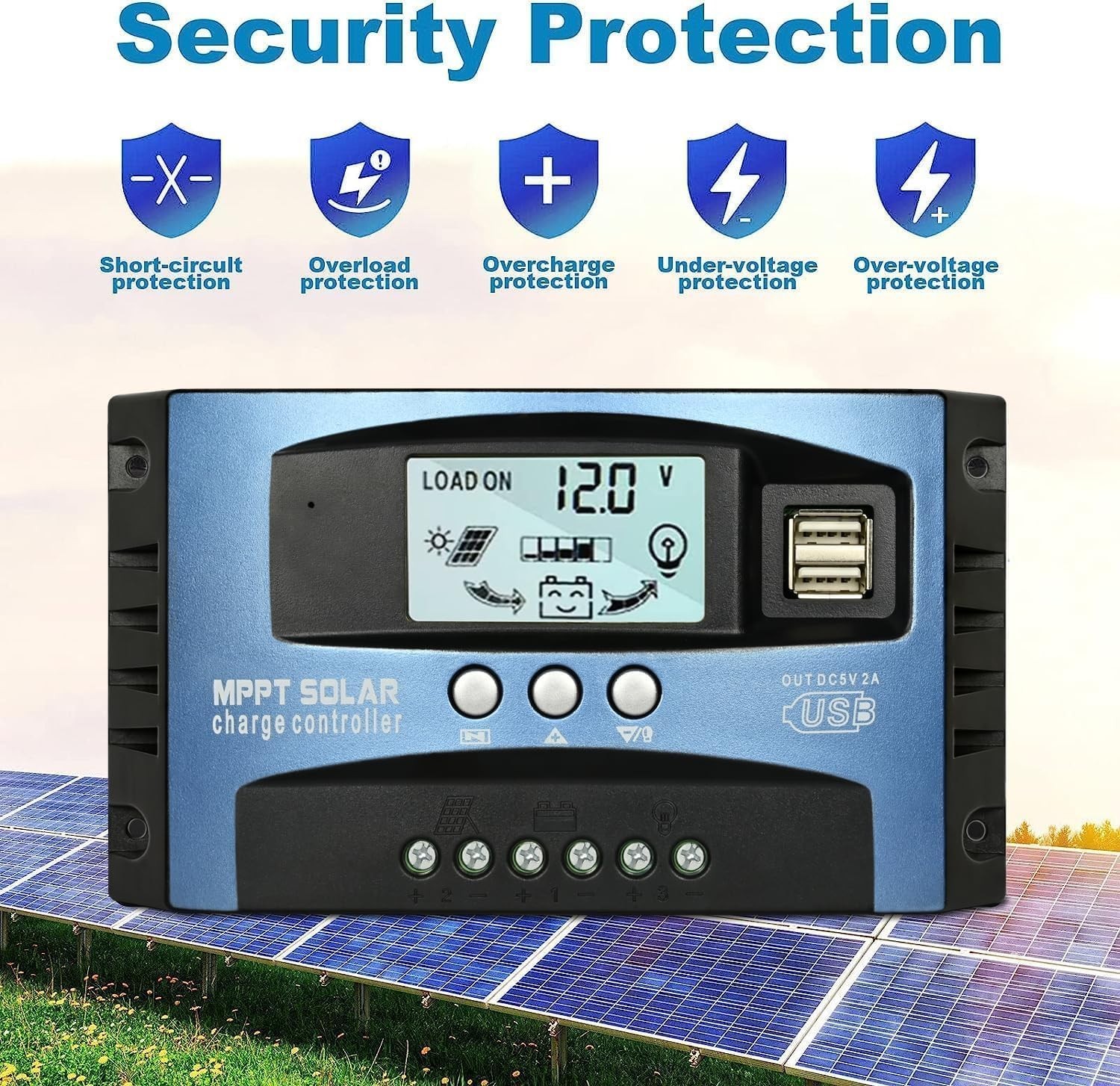 30A MPPT Solar Charge Controller 12V/24V Regulator, LCD Display, Dual USB, Timer
