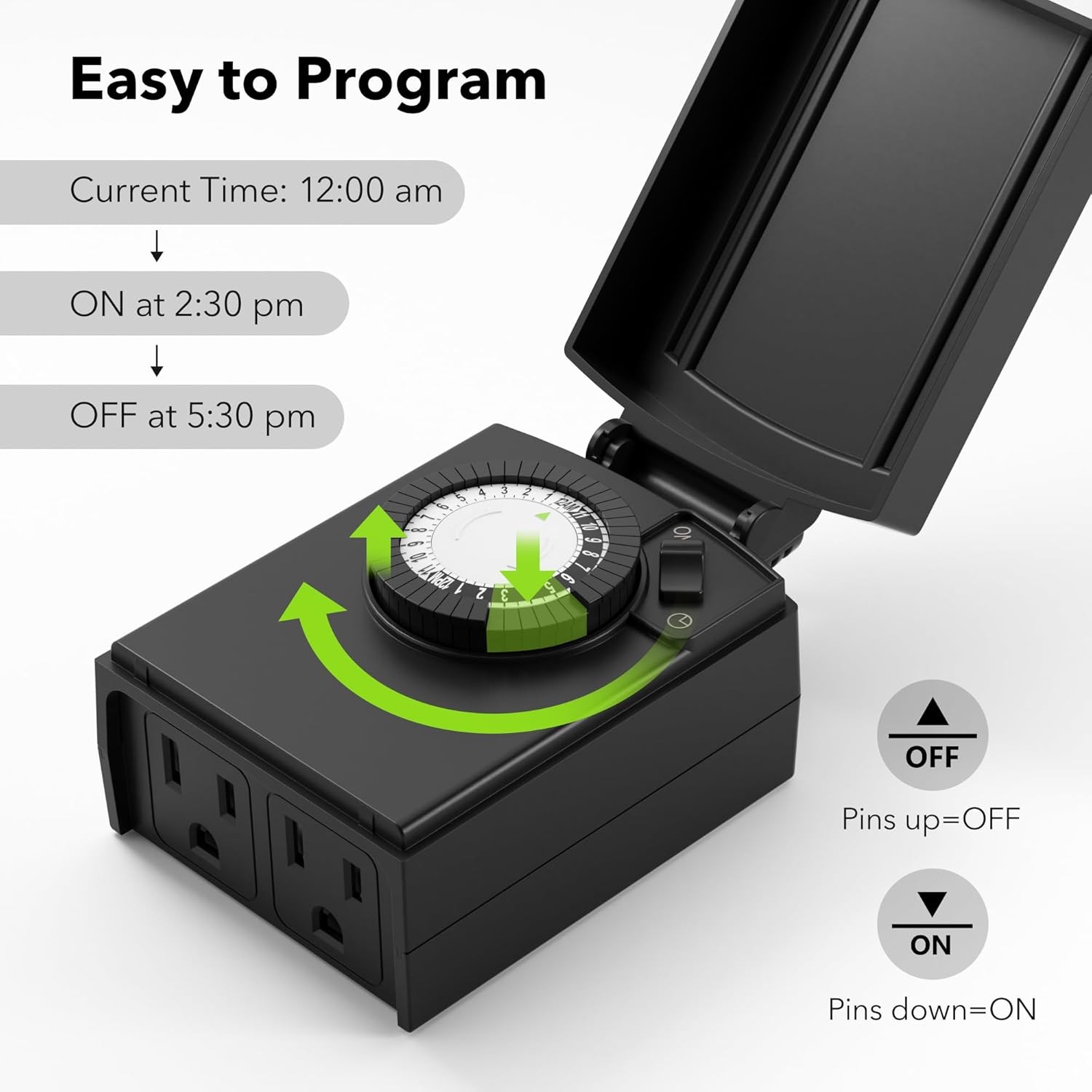 BN-LINK Outdoor Mechanical Plug in Outlet Timer -Heavy Duty 24 Hr Dual Outlet