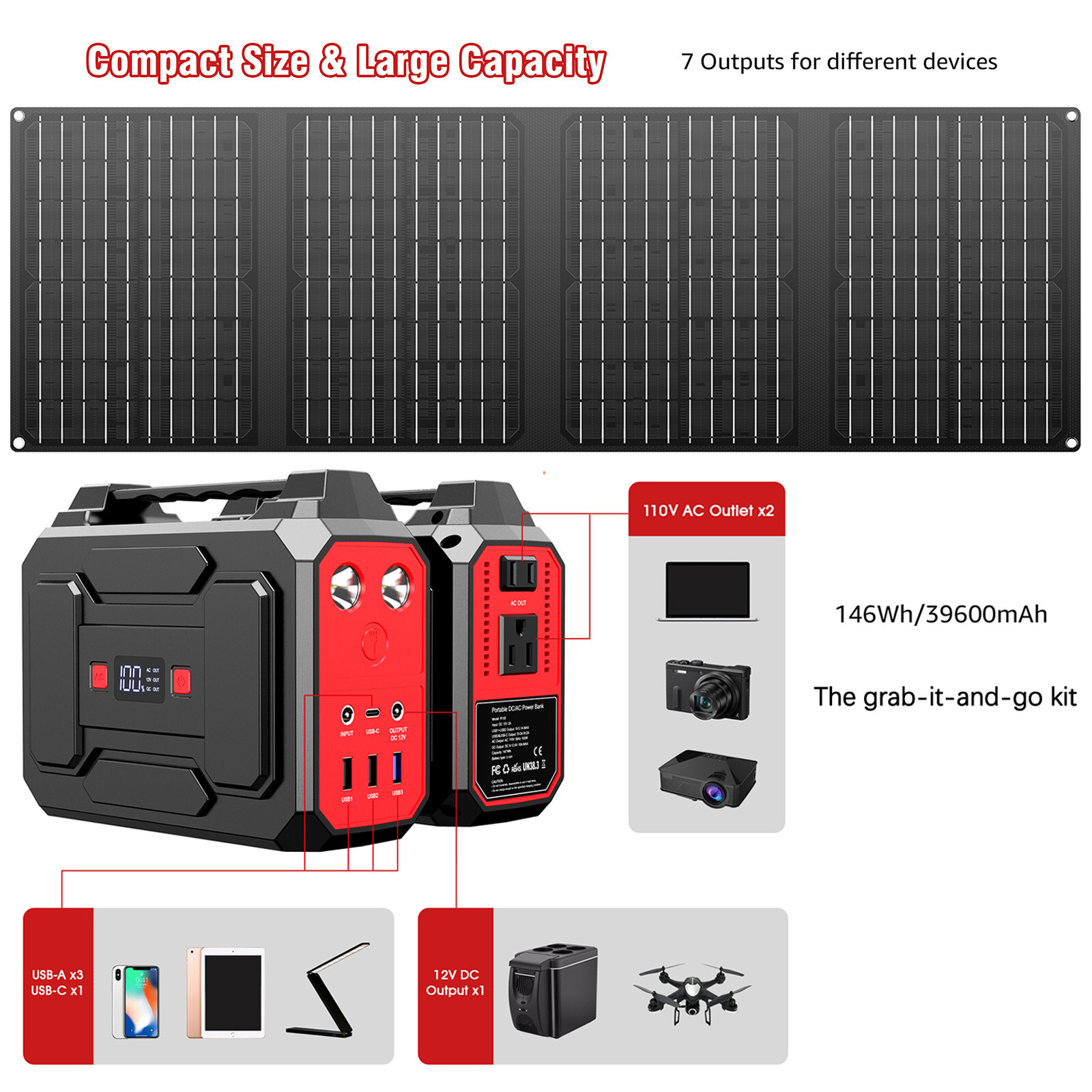 100W Portable Power Station Solar Generator & 40W Solar Panel for Camping Trip