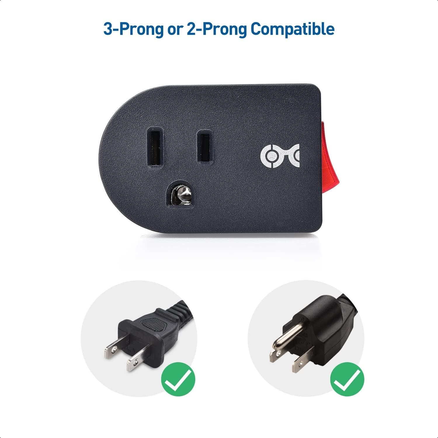 3 Pack Grounded Outlet With ON Off Switch Single Plug In Power Button Black NEW