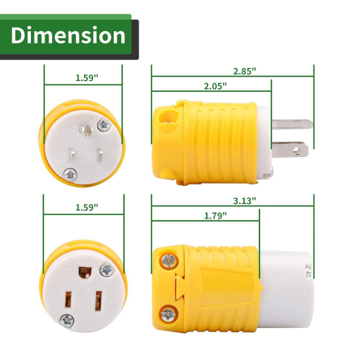 Extension Cord Ends Male and Female Plug, 15 Amp 125 Volt Heavy Duty Replacement