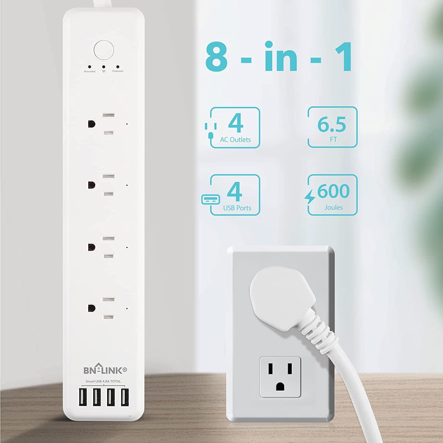 BN-LINK 8 in 1 Smart Power Strip Smart WiFi Outlets Surge Protector 4 AC / 4 USB