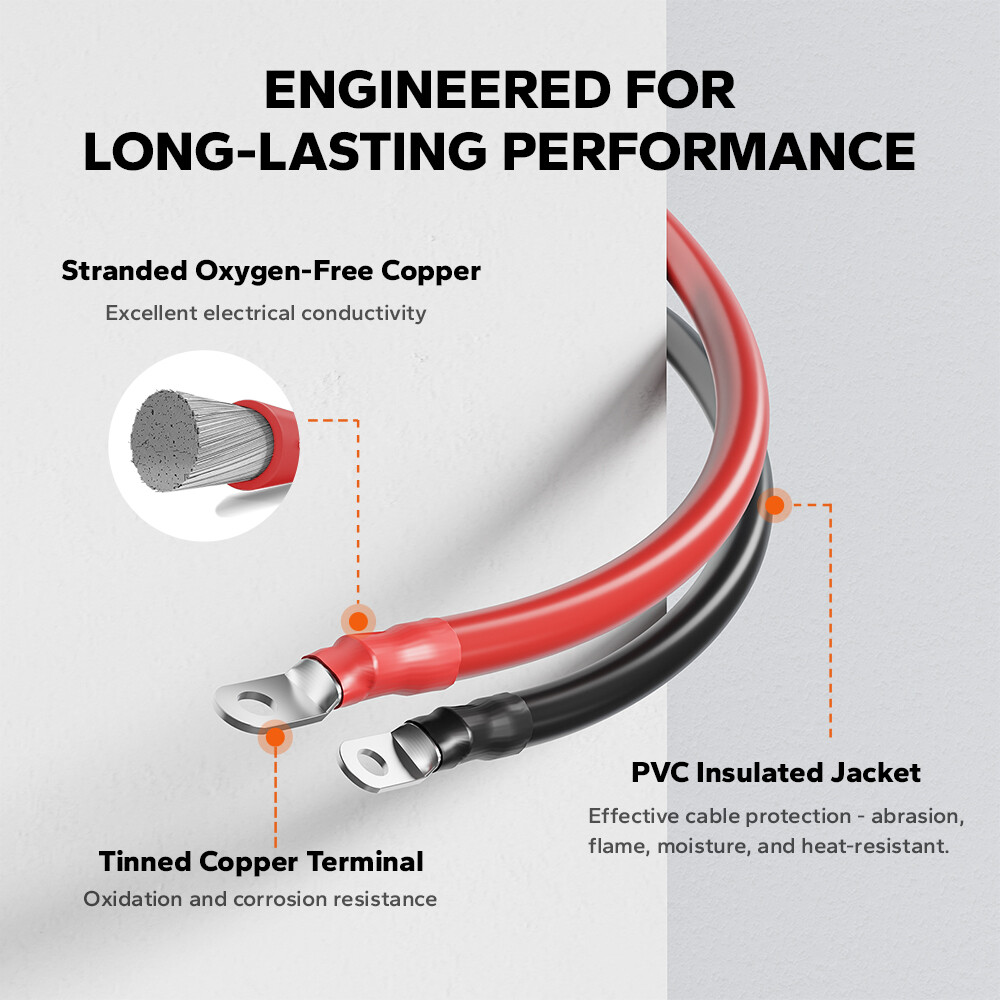 LiTime 4AWG 1.5FT/10FT Battery Cable 125A 600V Electrical Wire M8 Terminals