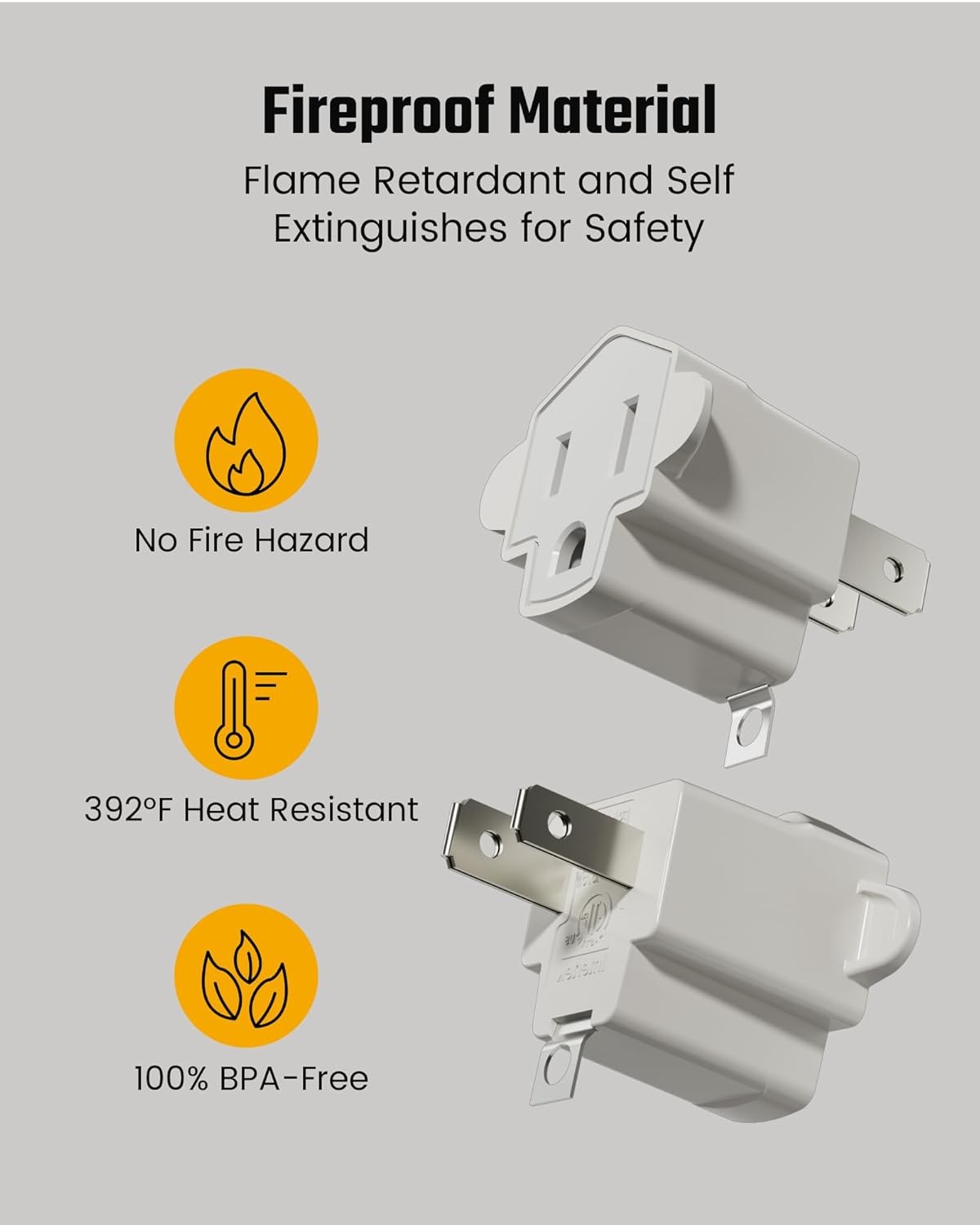 3 Prong to 2 Prong ETL Listed White Power Adapter 4 Pack Conversion Kit