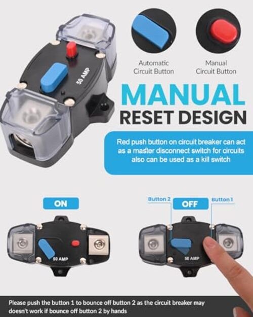 Resettable Circuit Breaker – 60 Amp Self Recovery with Manual Reset Button 60A