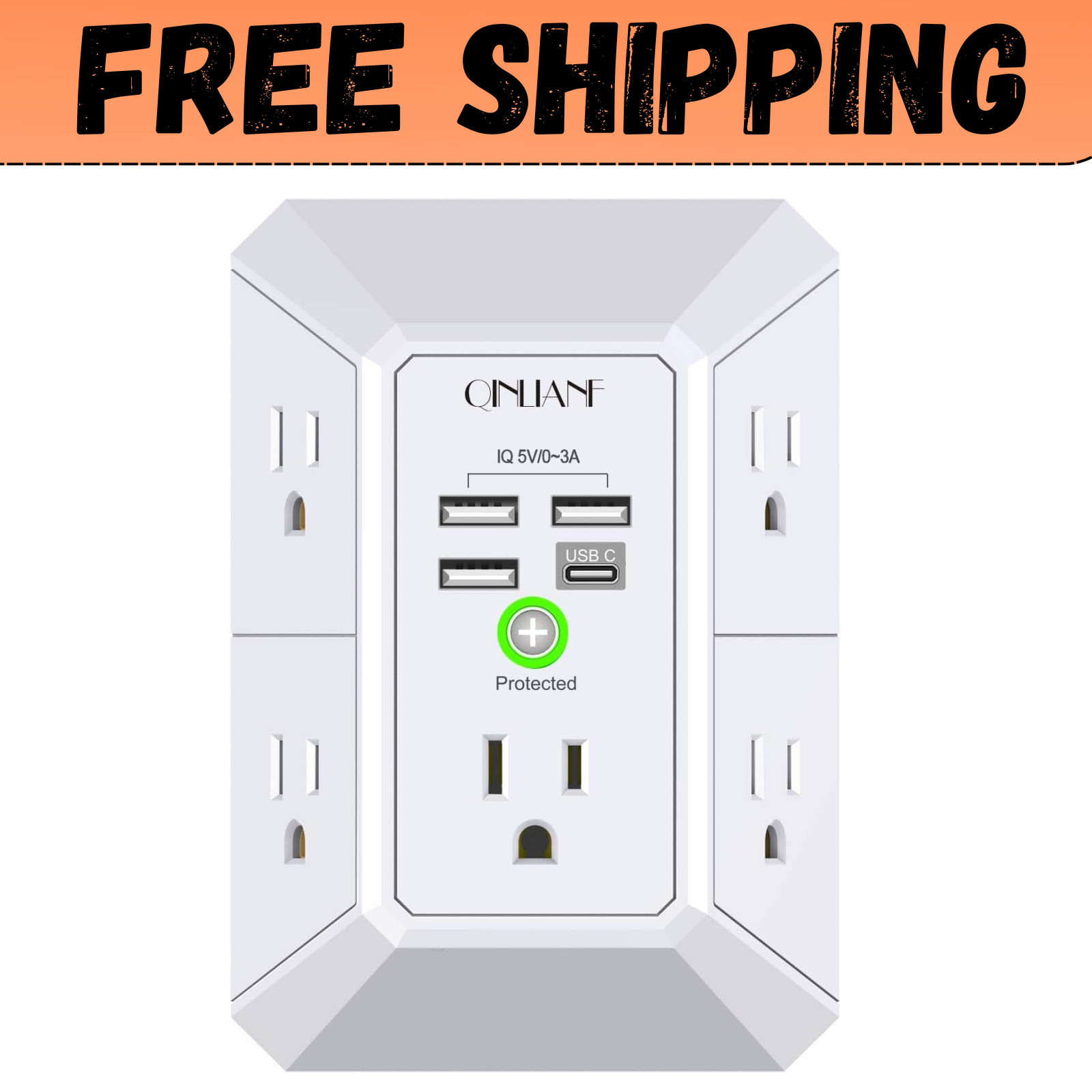 5 Outlet Extender Surge Protector Multi Plug Wall Adapter USB Charger Ports with