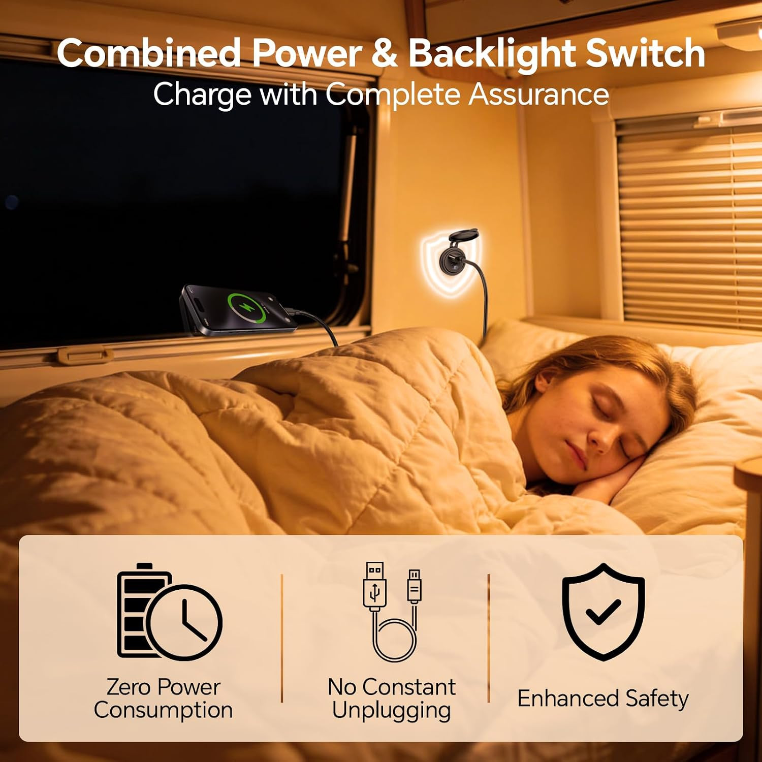 12V USB Outlet with Switch & Blue LED – 30W Type-C & 18W QC3.0 Car Charger – Alu
