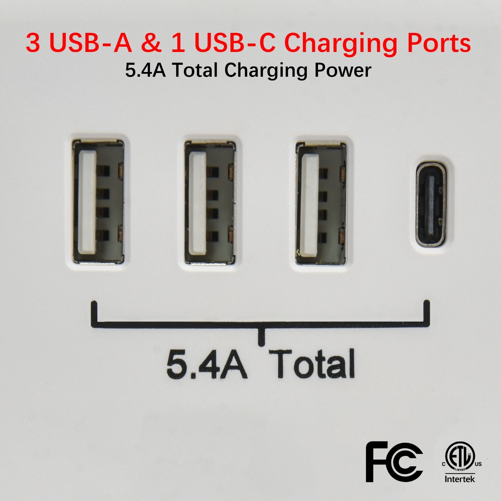 CP 6-outlet Wall-Tap w/ 3-Port USB-A & 1-Port USB-C Chargers, White, CP30007