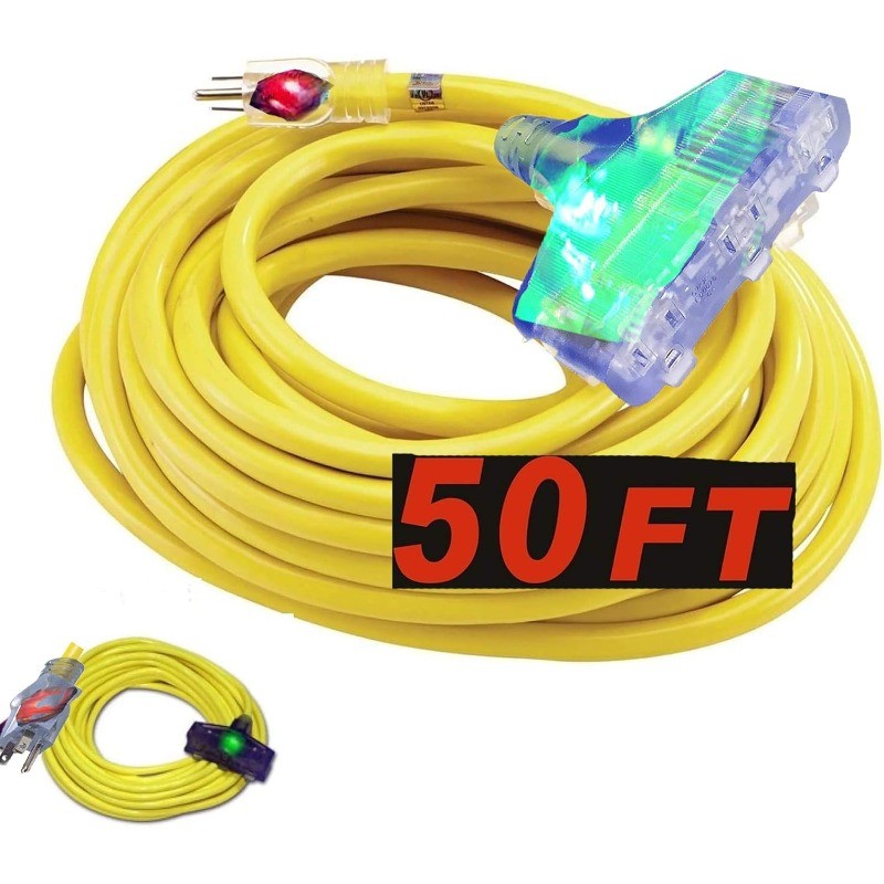 Extension Cord 10/3 50 ft Triple Tap 10 Gauge Extension Cord Heavy Duty Indoor
