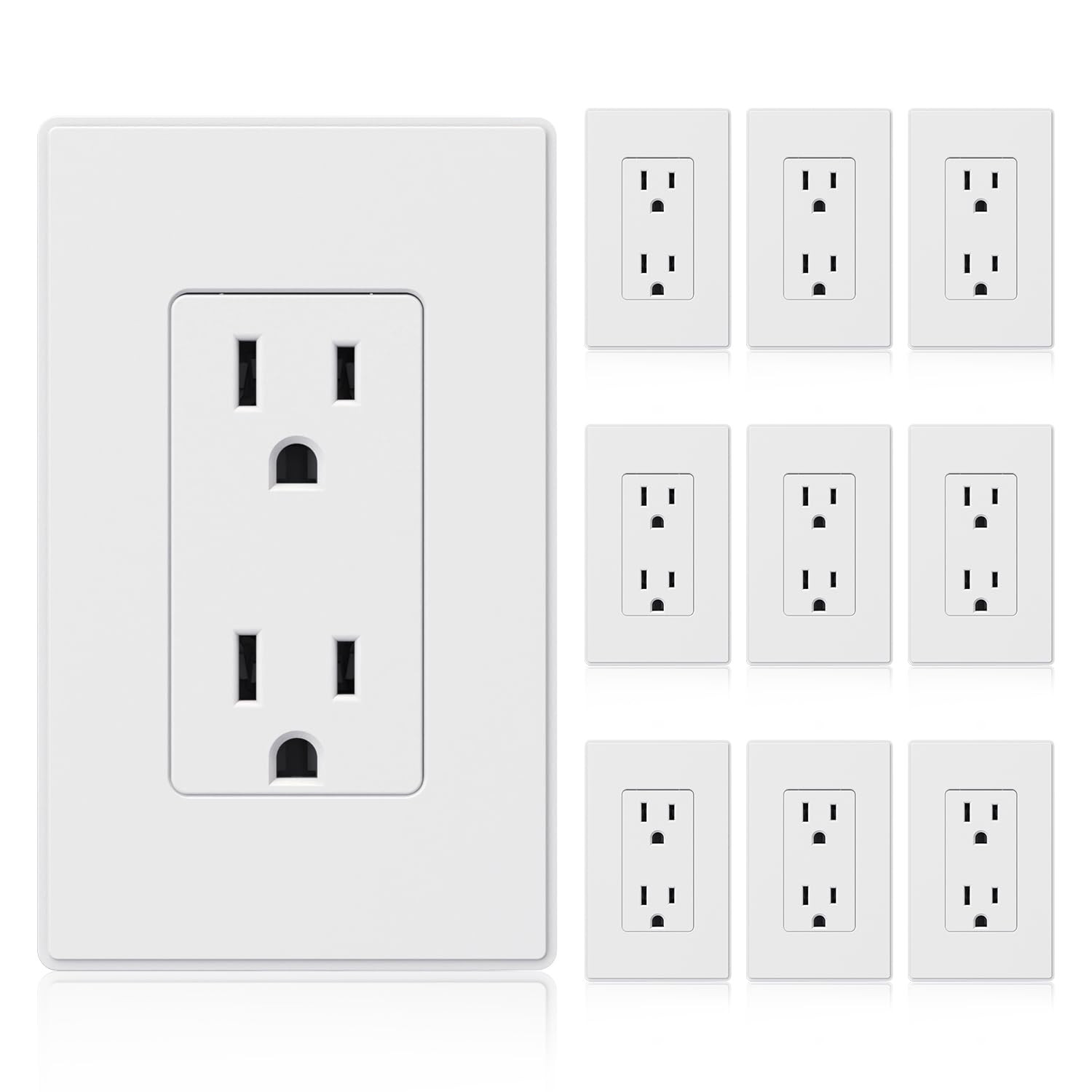 Matte White Standard Decorator Electrical Wall Receptacle Outlet, 15A 125V, 2 Po