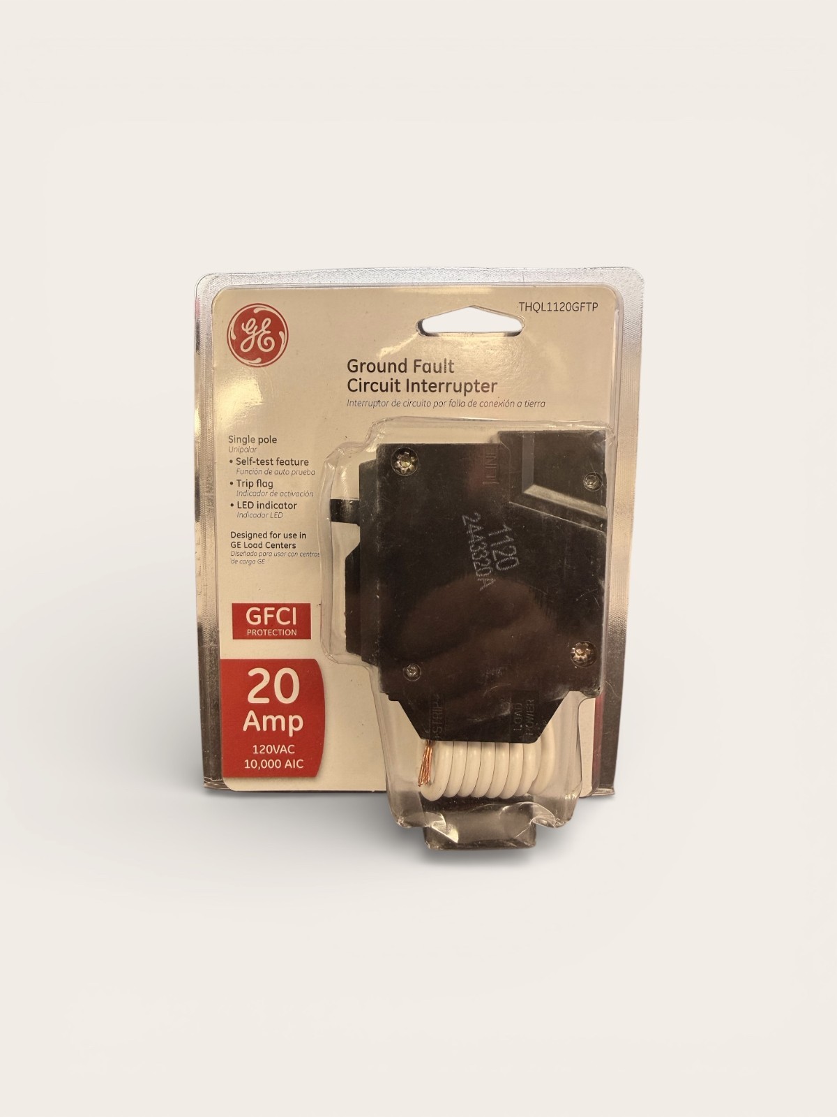 GE 20A Ground Fault Circuit Breaker THQL1120GFTP Single Pole GFCI with Self Test