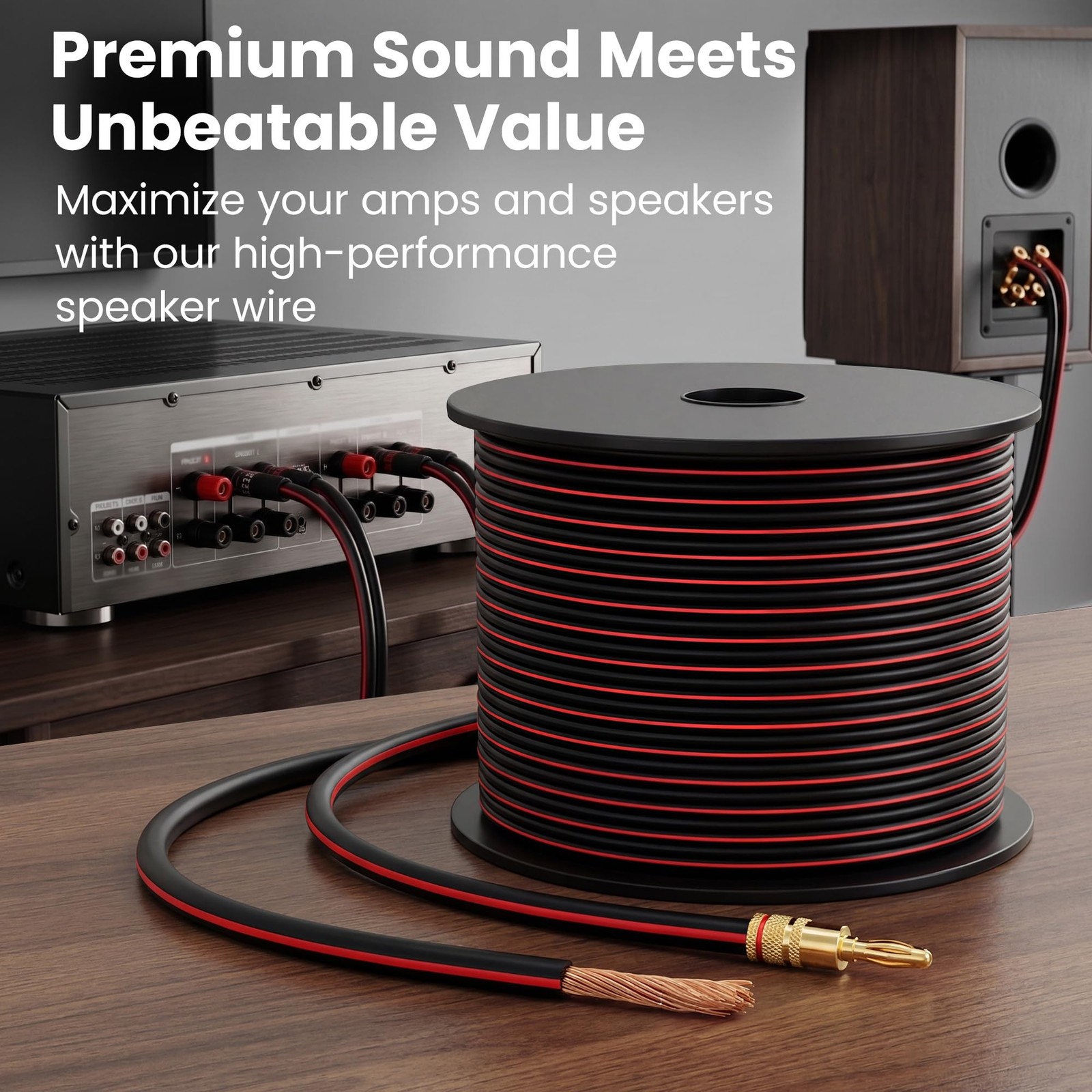 GEARit Speaker Wire 14 Gauge 100 ft,Flexible Cable 100 Feet, Black