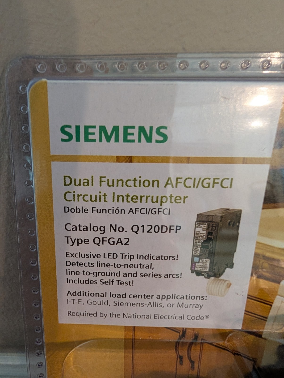 Siemens 20A AFCI/GFCI Dual Function Circuit Breaker Q120DFP 20A QFGA2 Open Box