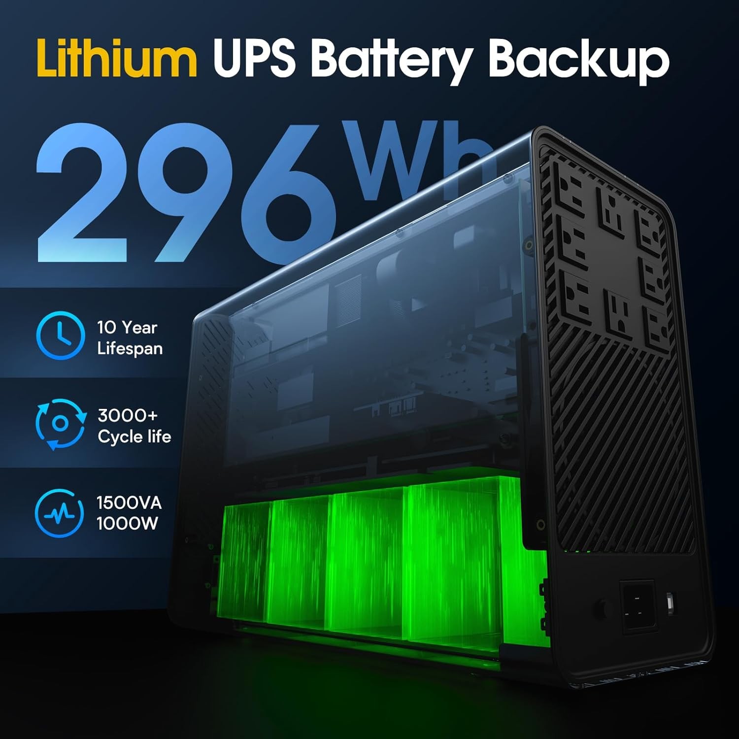 Goldenmate 1500VA 1000W UPS Pure Sine Wave LiFePO4 Battery Backup Power