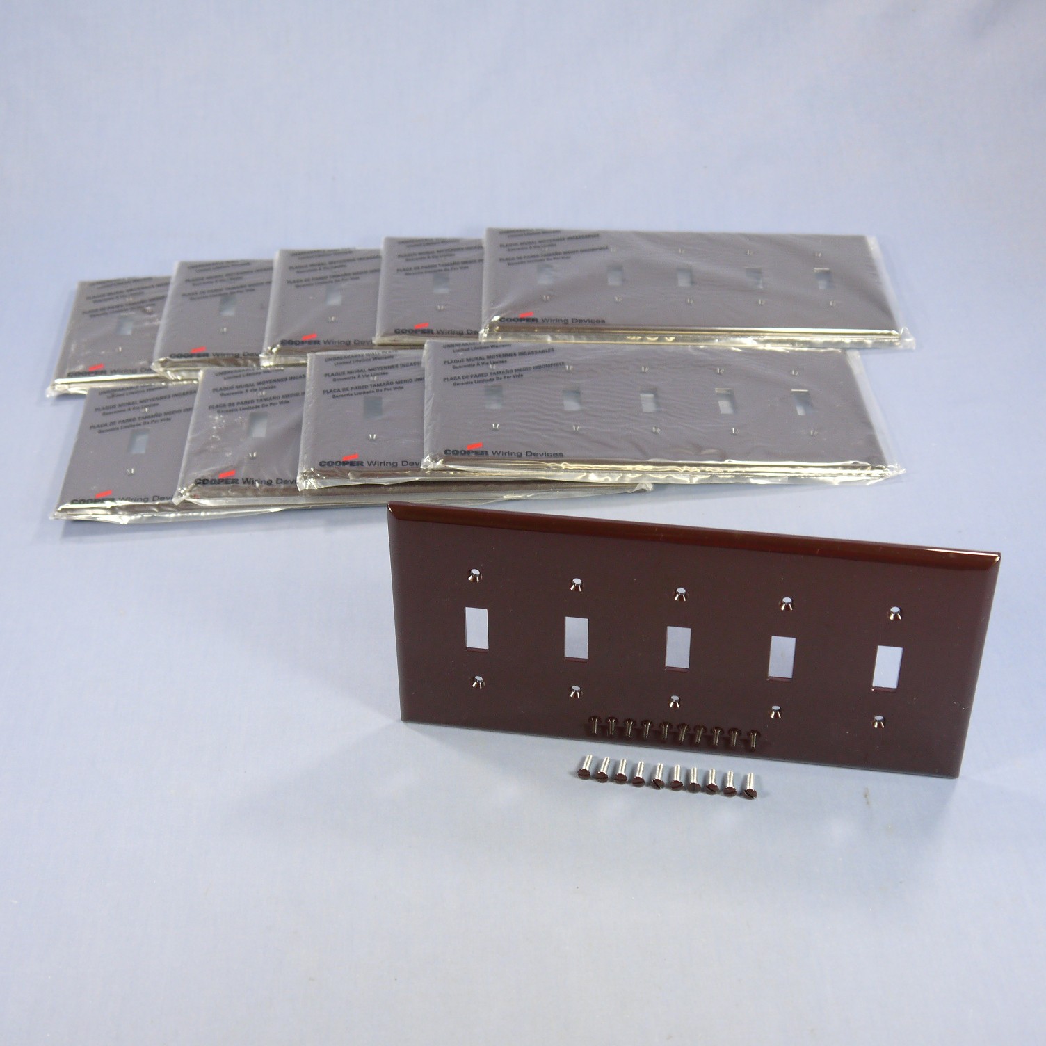 Cooper PJ5B Brown 5-Gang Mid-Size Toggle Switch Nylon Wallplate Cover 10-Pack