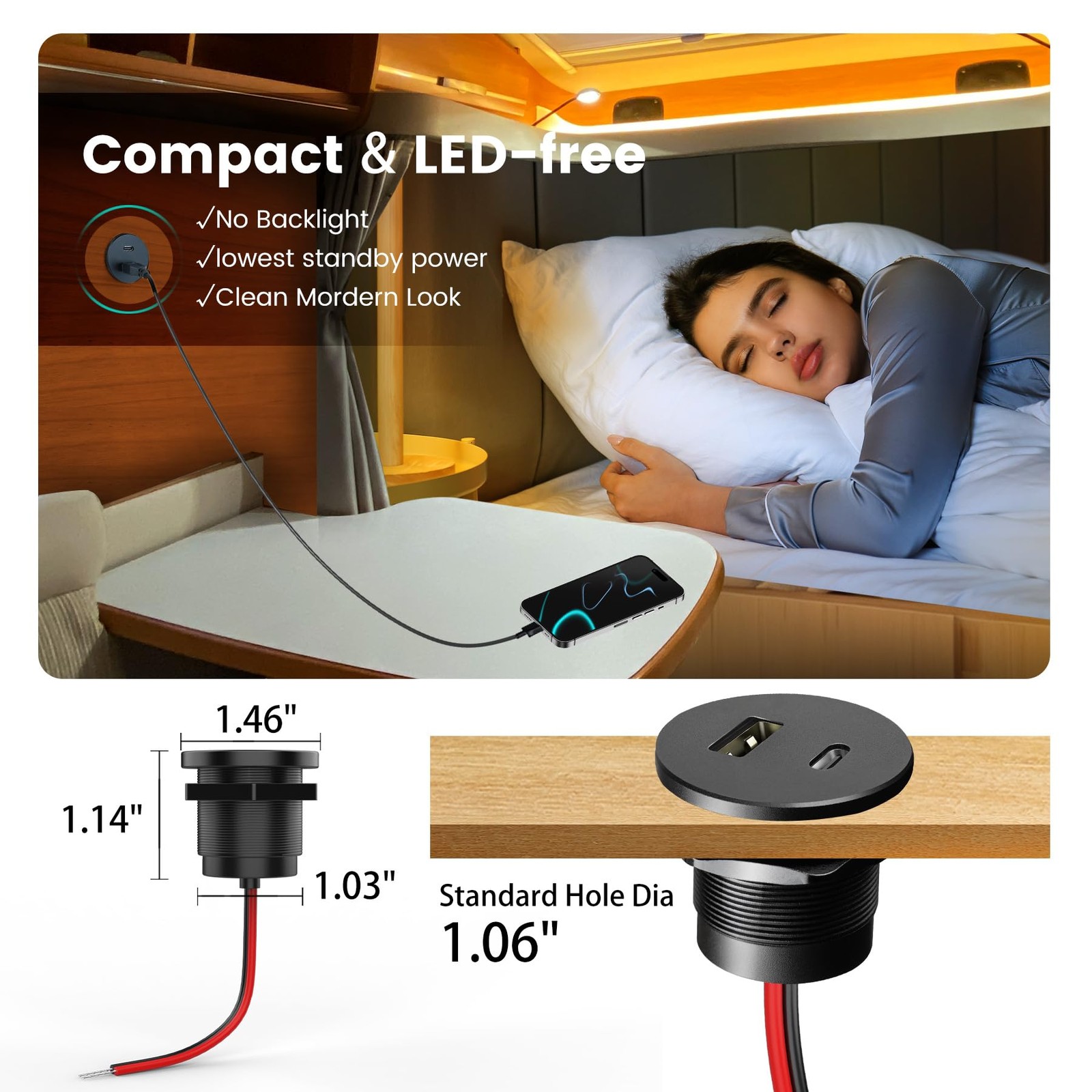 CamperXlite RV 12V USB Outlet Alumium Charger, 1.46″ * * 1.14″, 1Pcs