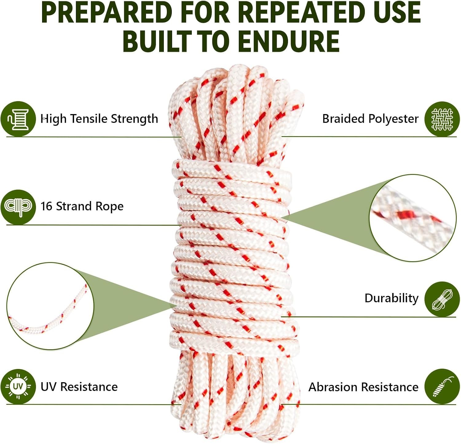 High Strength 10ft Pull Cord Rope – 3 Pack with Ergonomic Handle for Easy Use