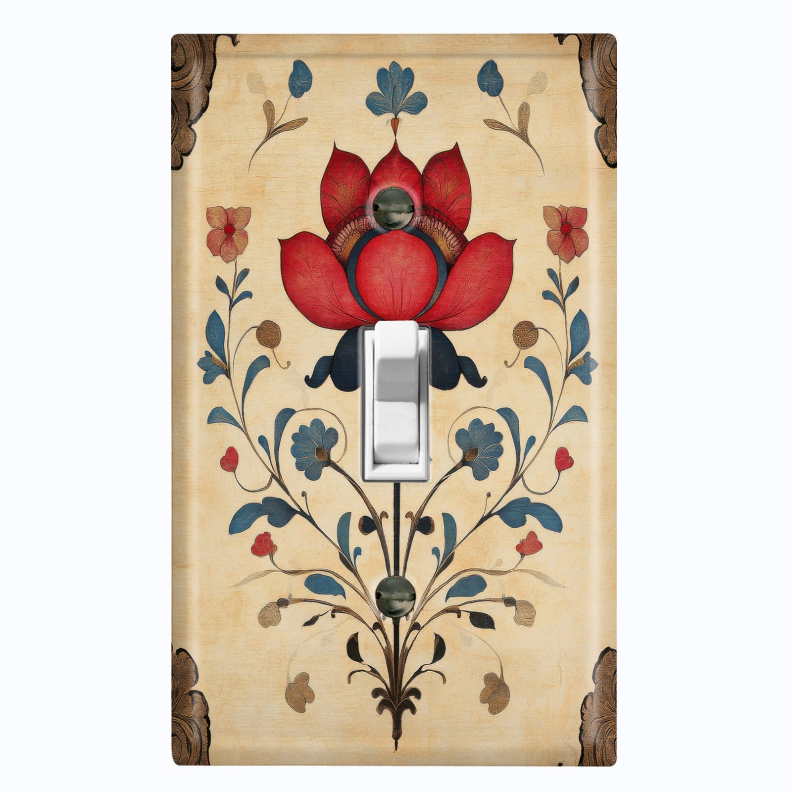 Metal Light Switch Outlet Cover Decorative Wall Plate Elegant Red Flower FWR152