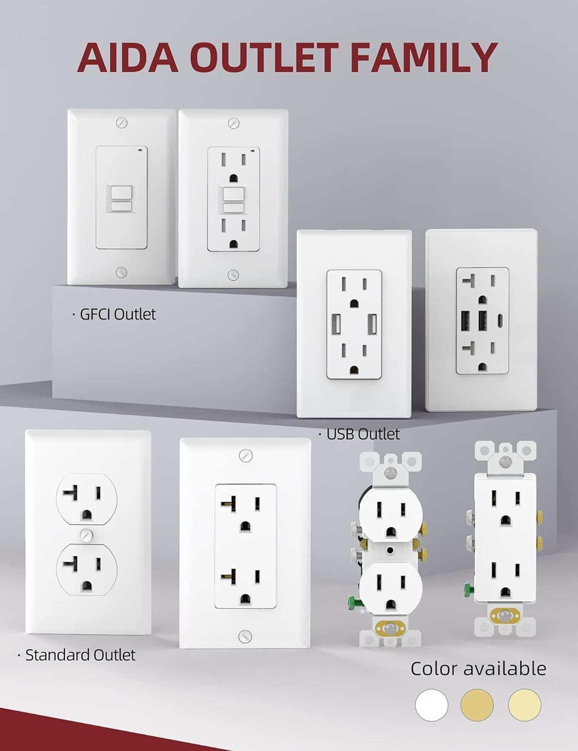 AIDA 20 Amp Outlet Duplex Electrical Receptacle Outlets,Power Outlet,Tamper Resi