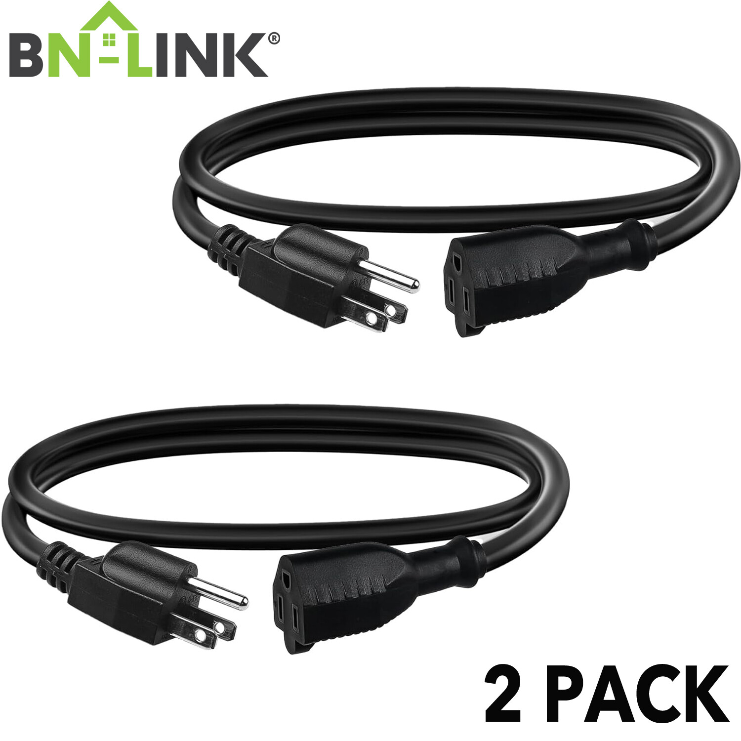 BN-LINK 2 Pack Outdoor Extension Cord 16/3 SJTW, PVC Cable Jacket,3-Prong,Black