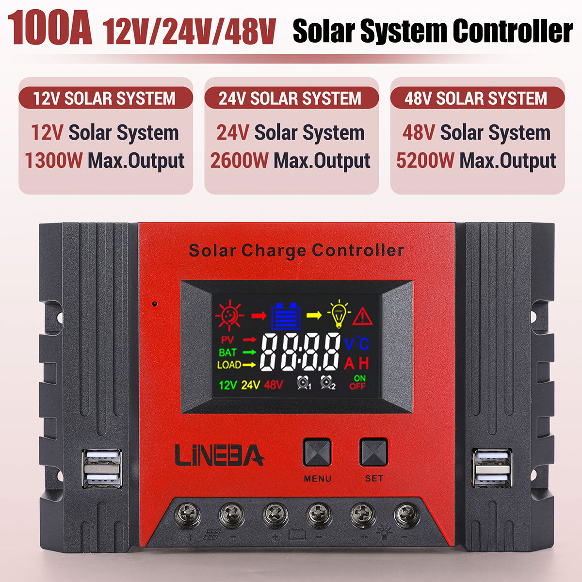 PWM 12V/24V/48V Solar Charge Controller with LCD Display LifePO4 Auto Regulator